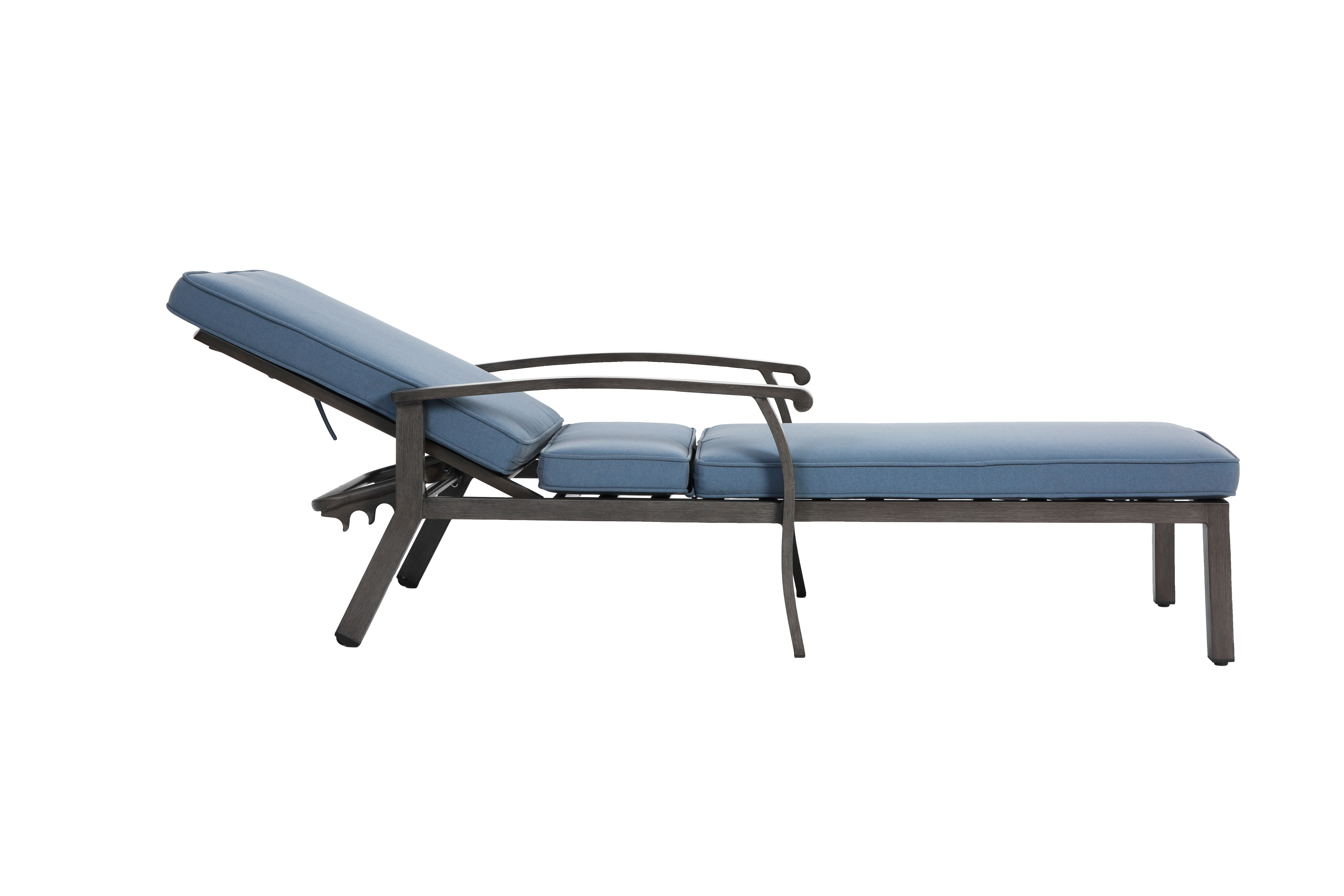 Lounge Patio Chair, Adjustable Reclining Rustproof Aluminum, Waterproof Blue Cushion