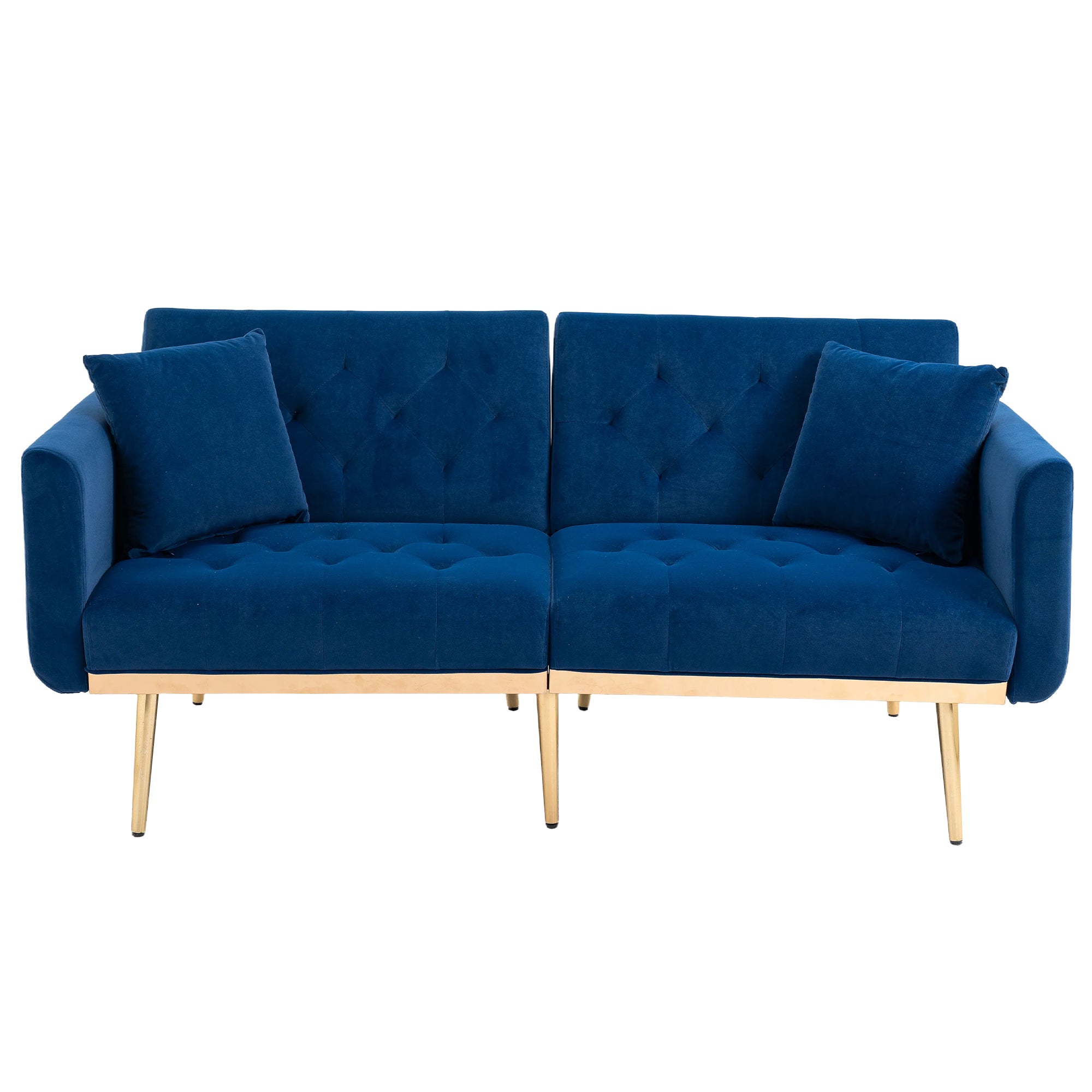 GOMYWAY 2-Seater Sofa Bed, 3-Speed Adjustable Backrest, Velvet Upholstery Navy