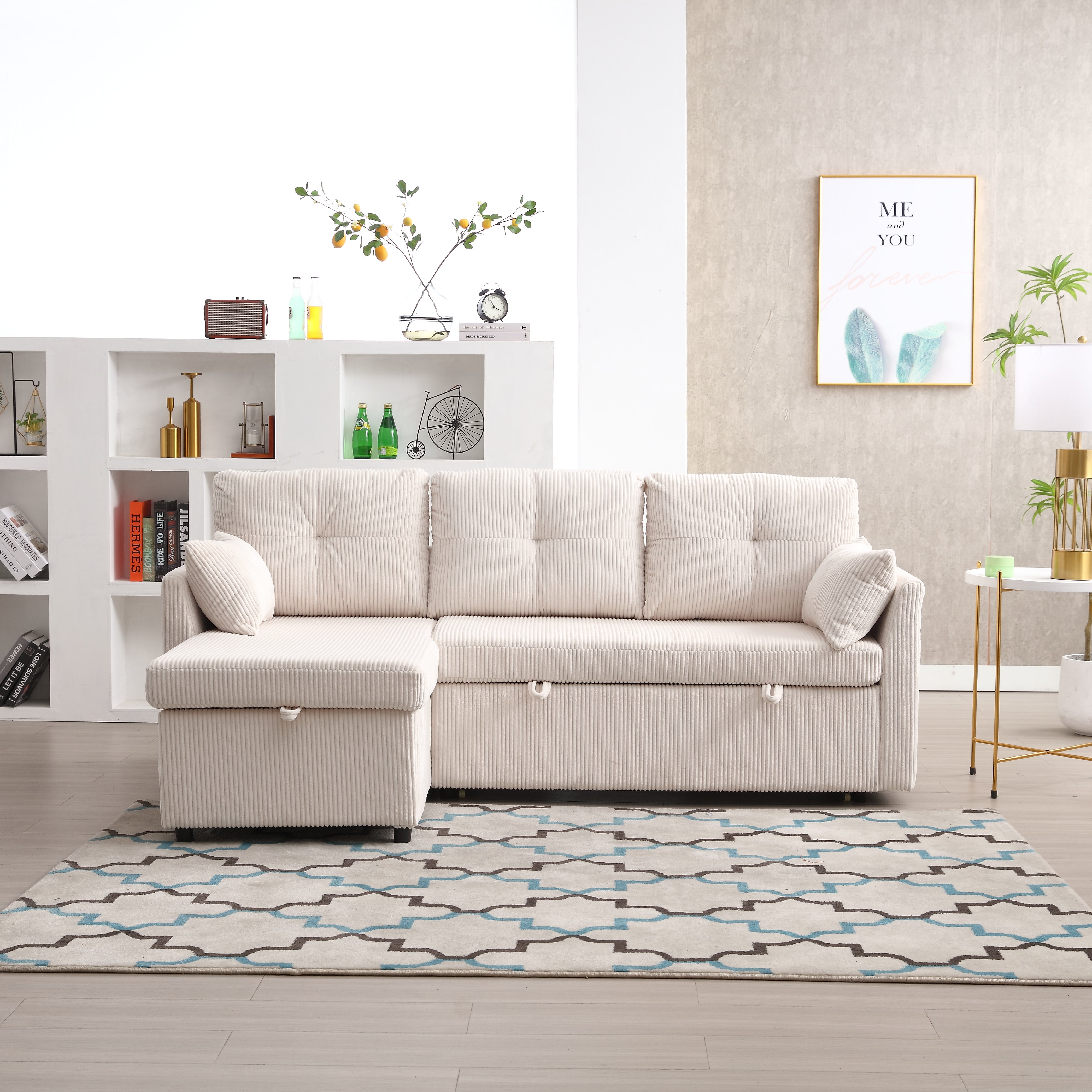 Sofa Bed, Multi-functional with Storage & Pull-out, Chaise Lounge Interchangeable, Modular L-Shaped Sectional