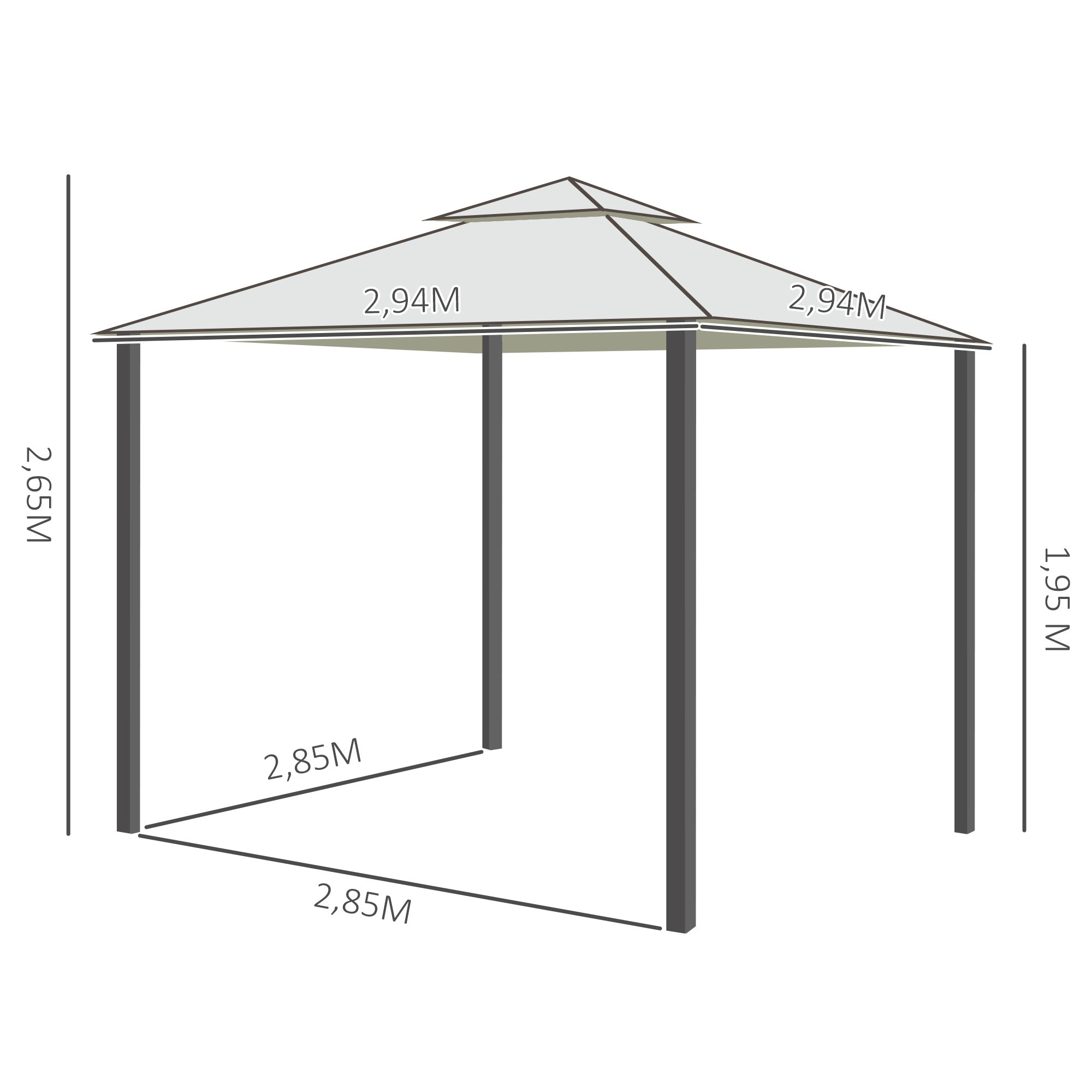 Garden Gazebo 3x3m with 4 Side Walls Weatherproof, Metal and Polyester Cream White