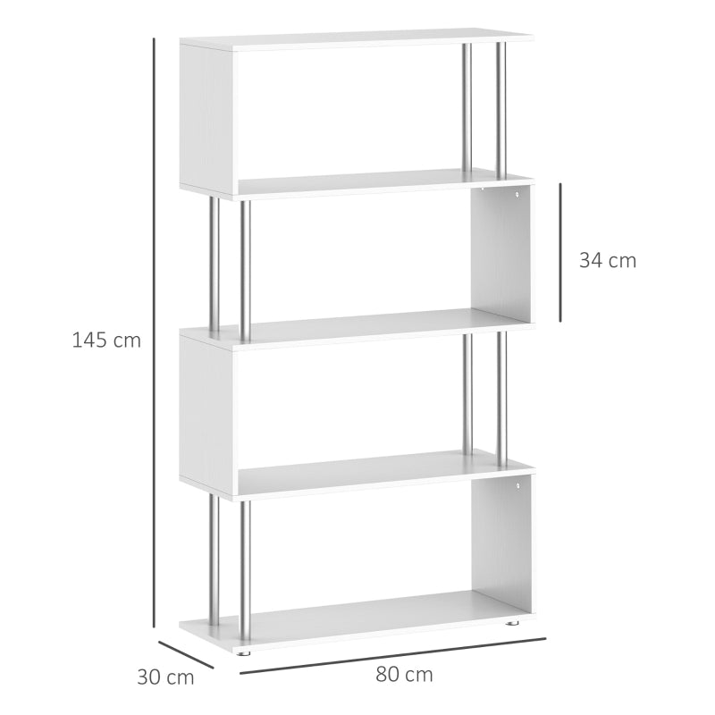 Wooden S Shape 5 Tier Bookcase Storage Display Unit, White