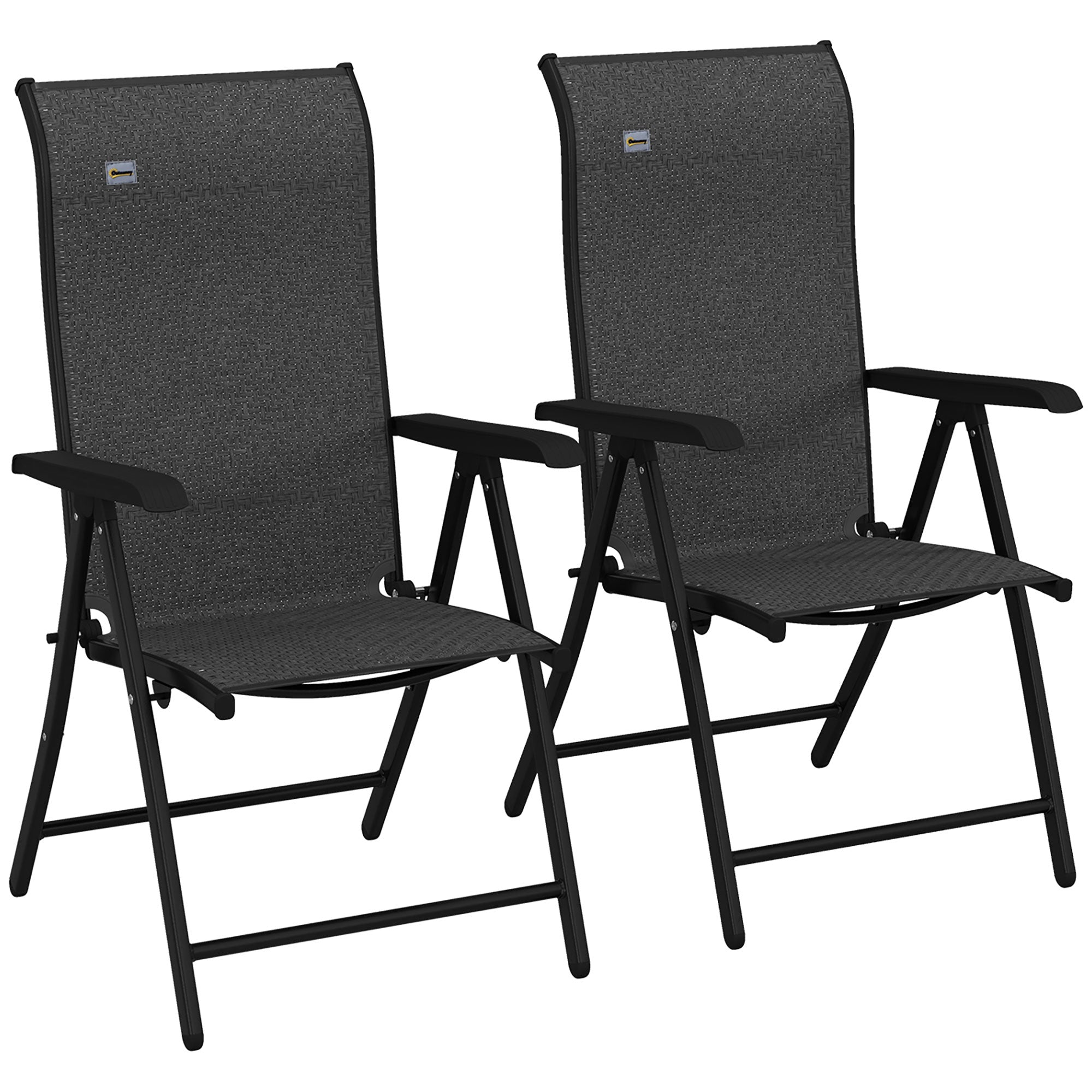 Set of Two Folding Garden Chairs, Seven-Position Adjustable Backs - Grey