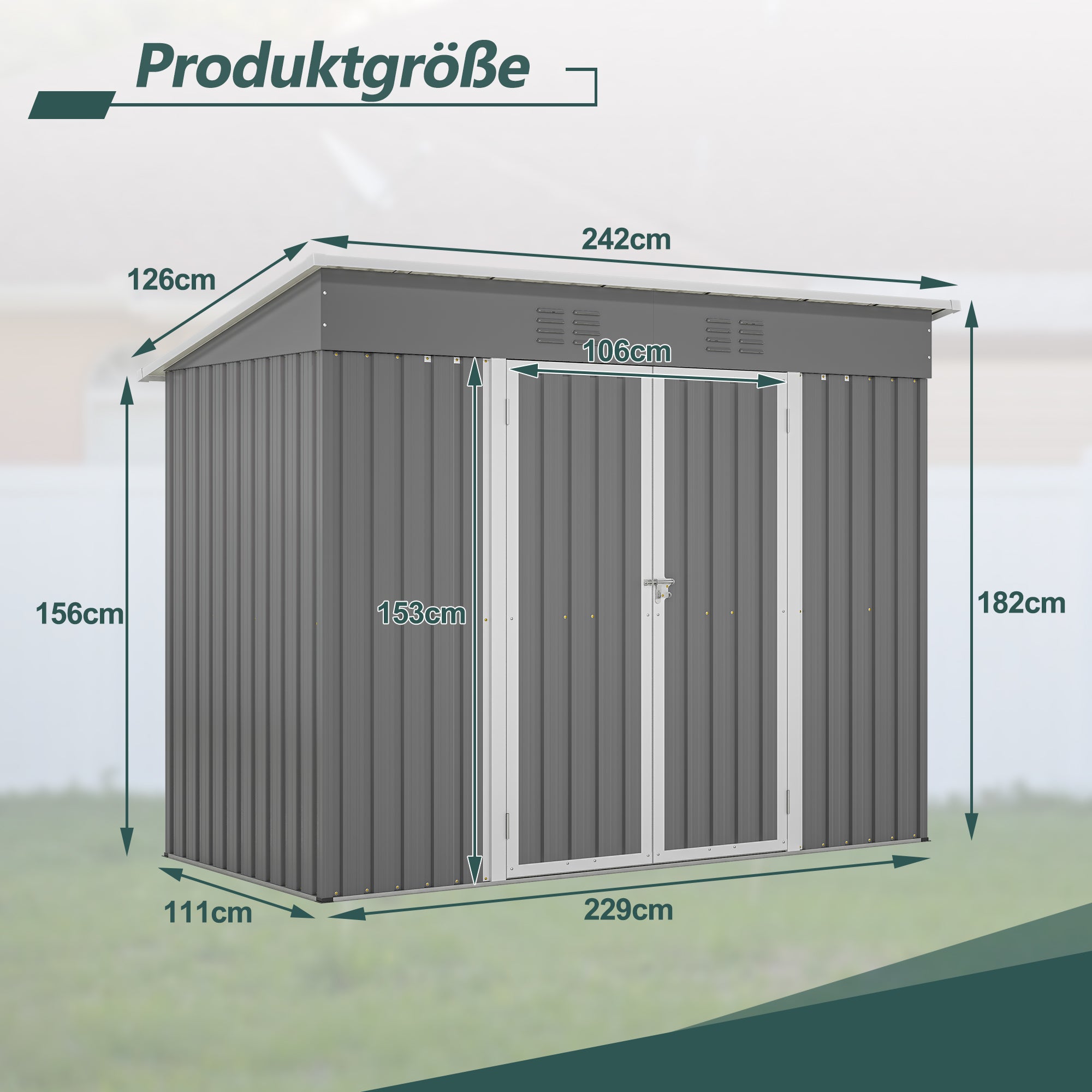 Metal Tool Shed 8x4 FT, Weatherproof, Gray