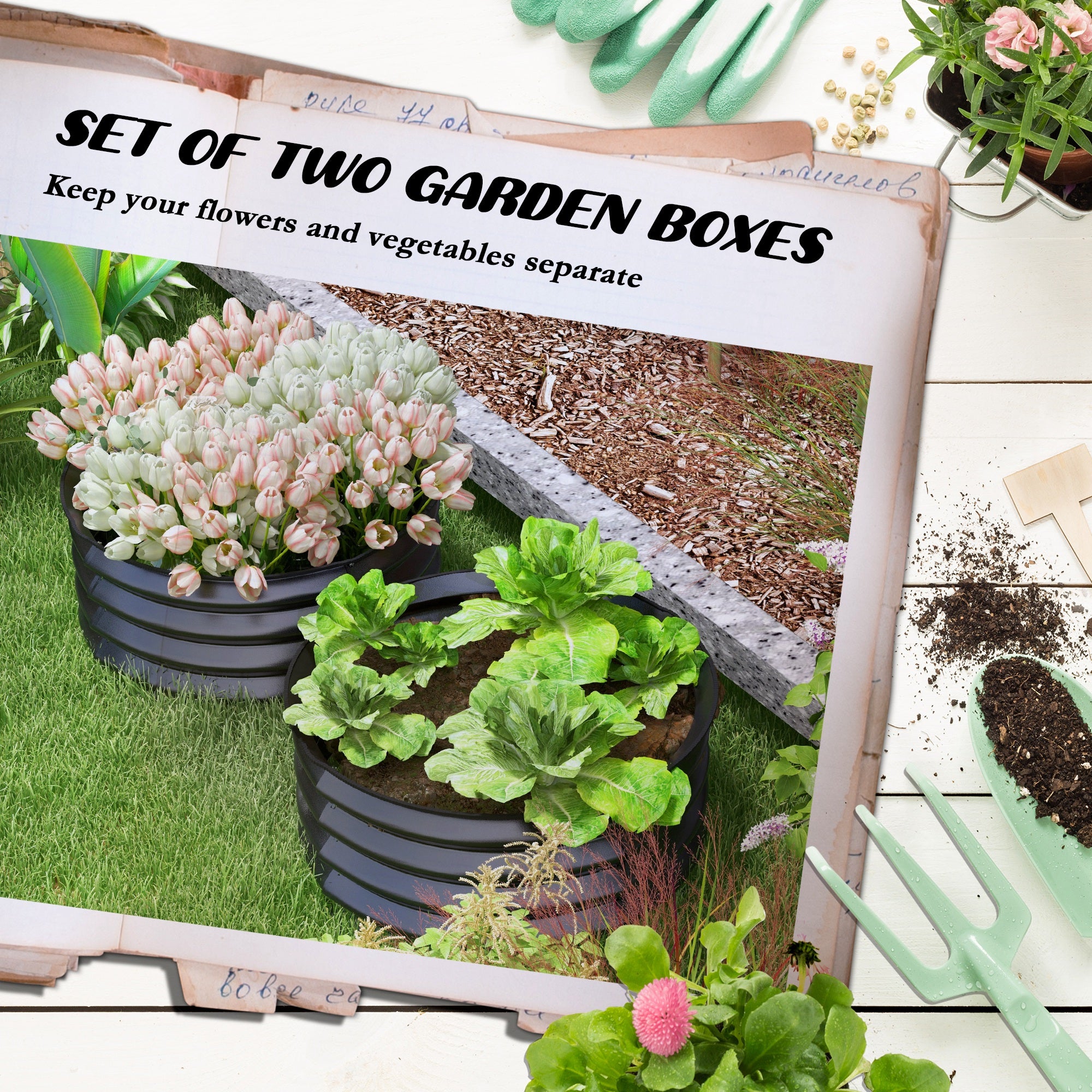 Raised Garden Bed, Metal Planter Box with Safety Edging, Dark Grey