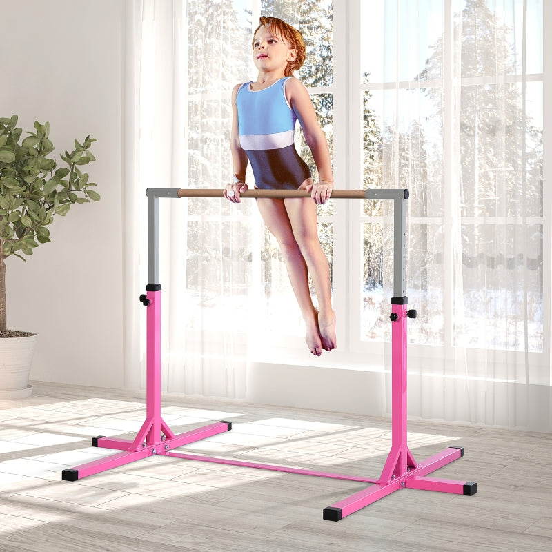Gymnastics Horizontal Bar, Height Adjustable Kids Junior Kip Fitness, Pink