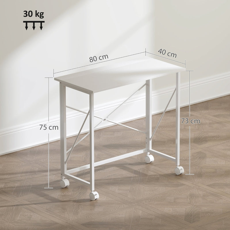 Folding Desk 80 cm on Wheels - White
