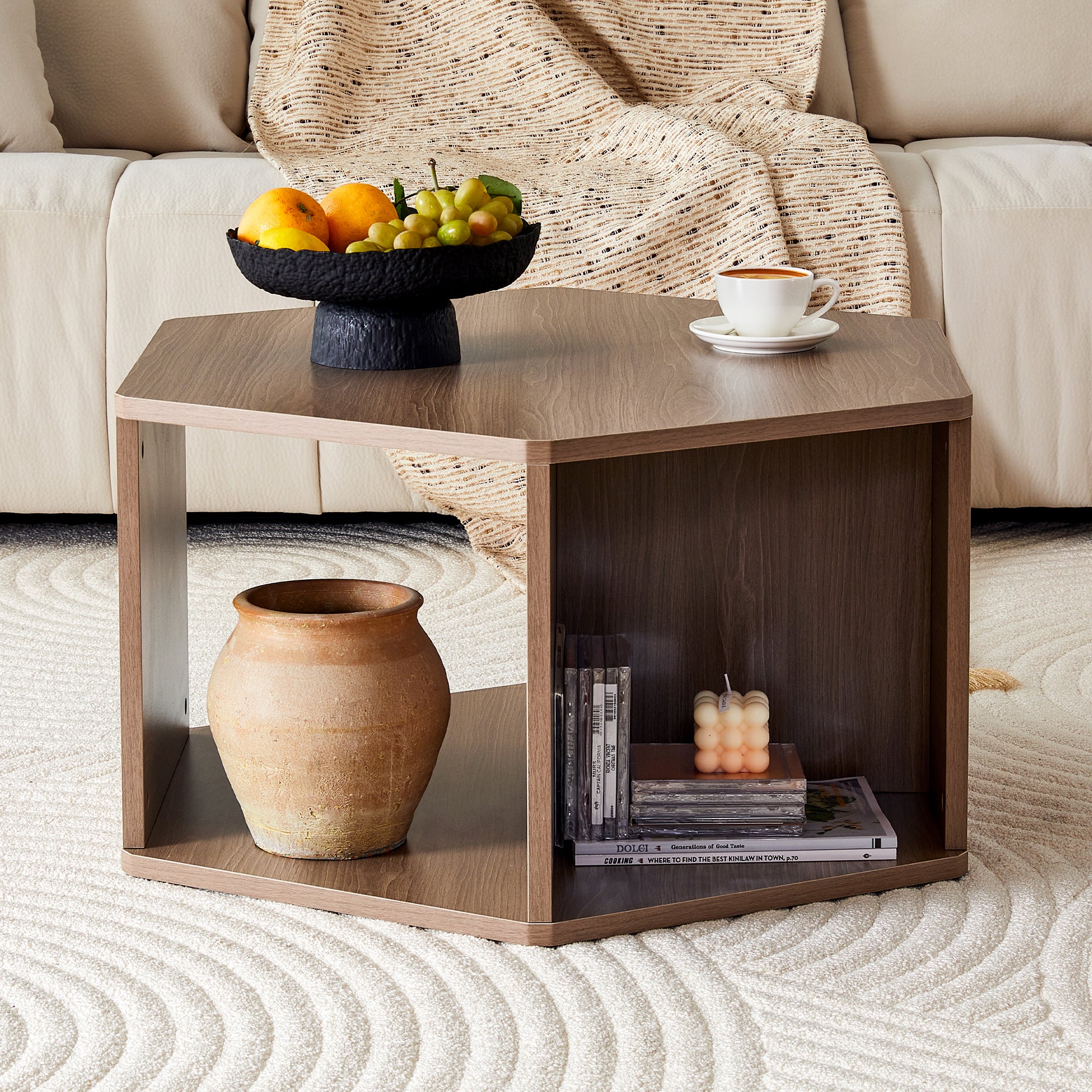 Hexagonal Coffee Table Multifunctional Modern Design 79x69.4x40 cm