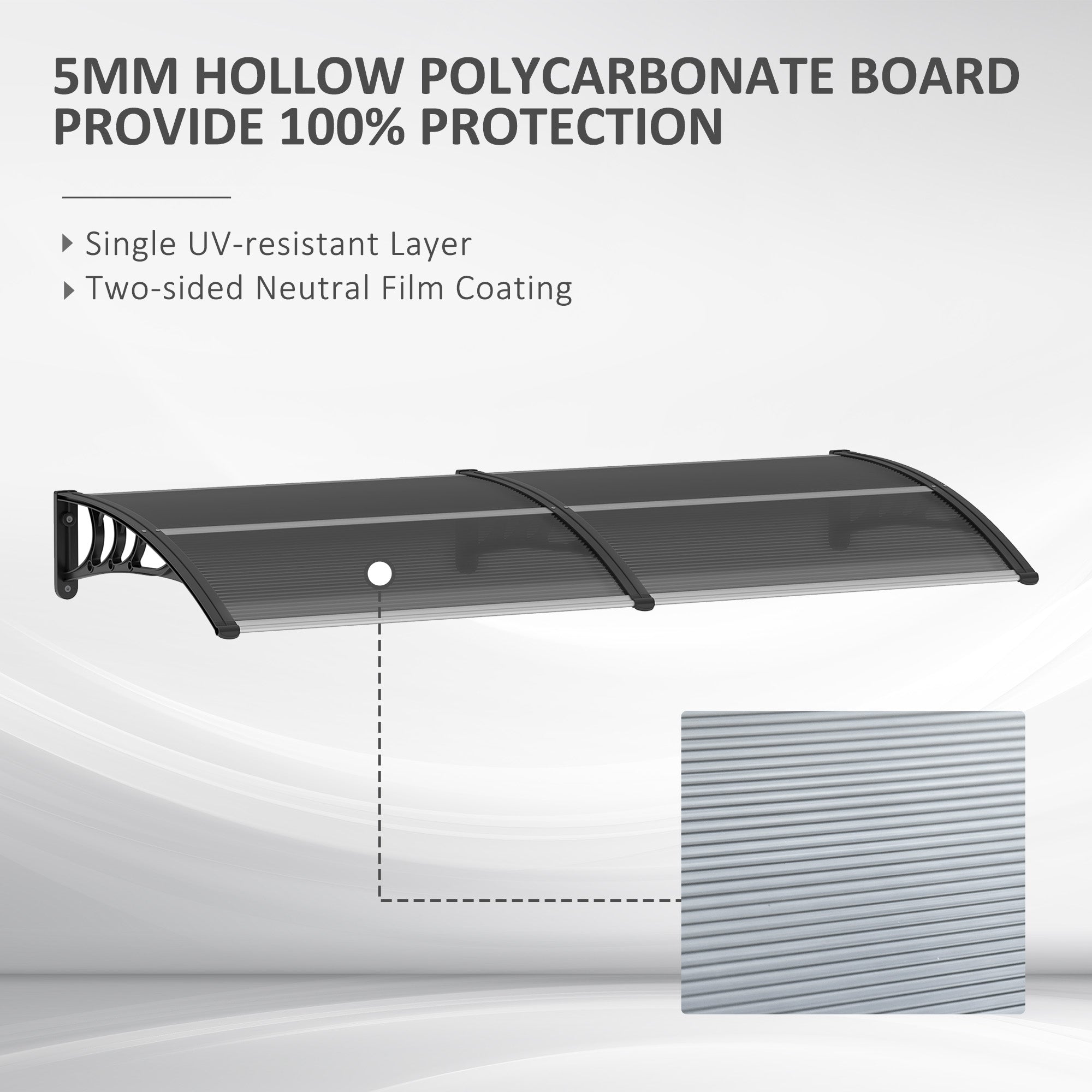 Door Canopy Awning Rain Shelter Cover 196 x 75cm Black