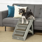 Foldable Four-Step Pet Stairs, Non-Slip Mats - Grey
