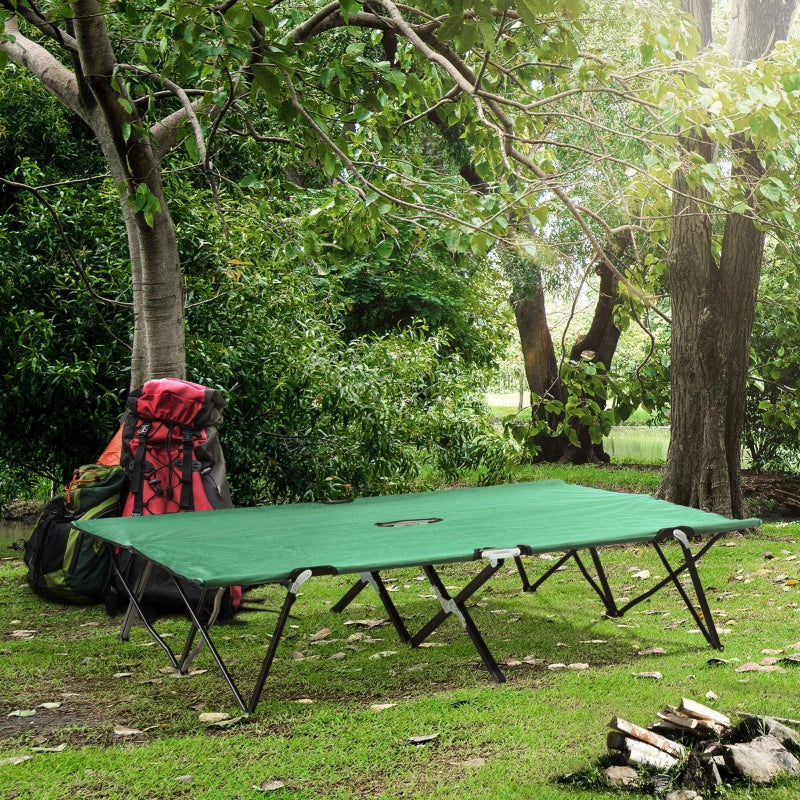 Double Camping Cot Bed Portable with Bag - Green