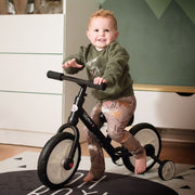 Children's Balance Bike with Training Wheels, Pedals and Adjustable Seat, Black
