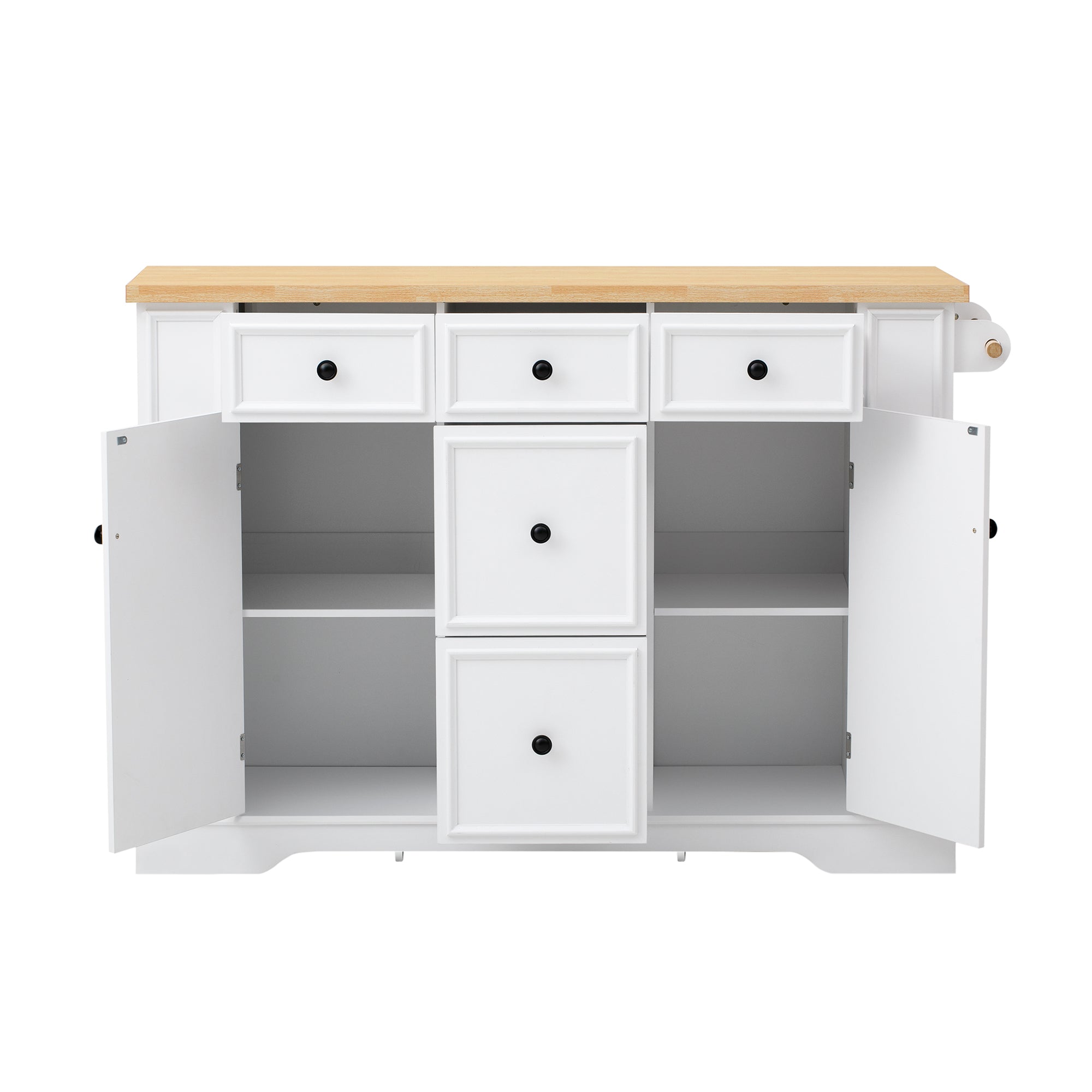 Extendable Kitchen Island with Drawers, Shelves & Power Strips - White