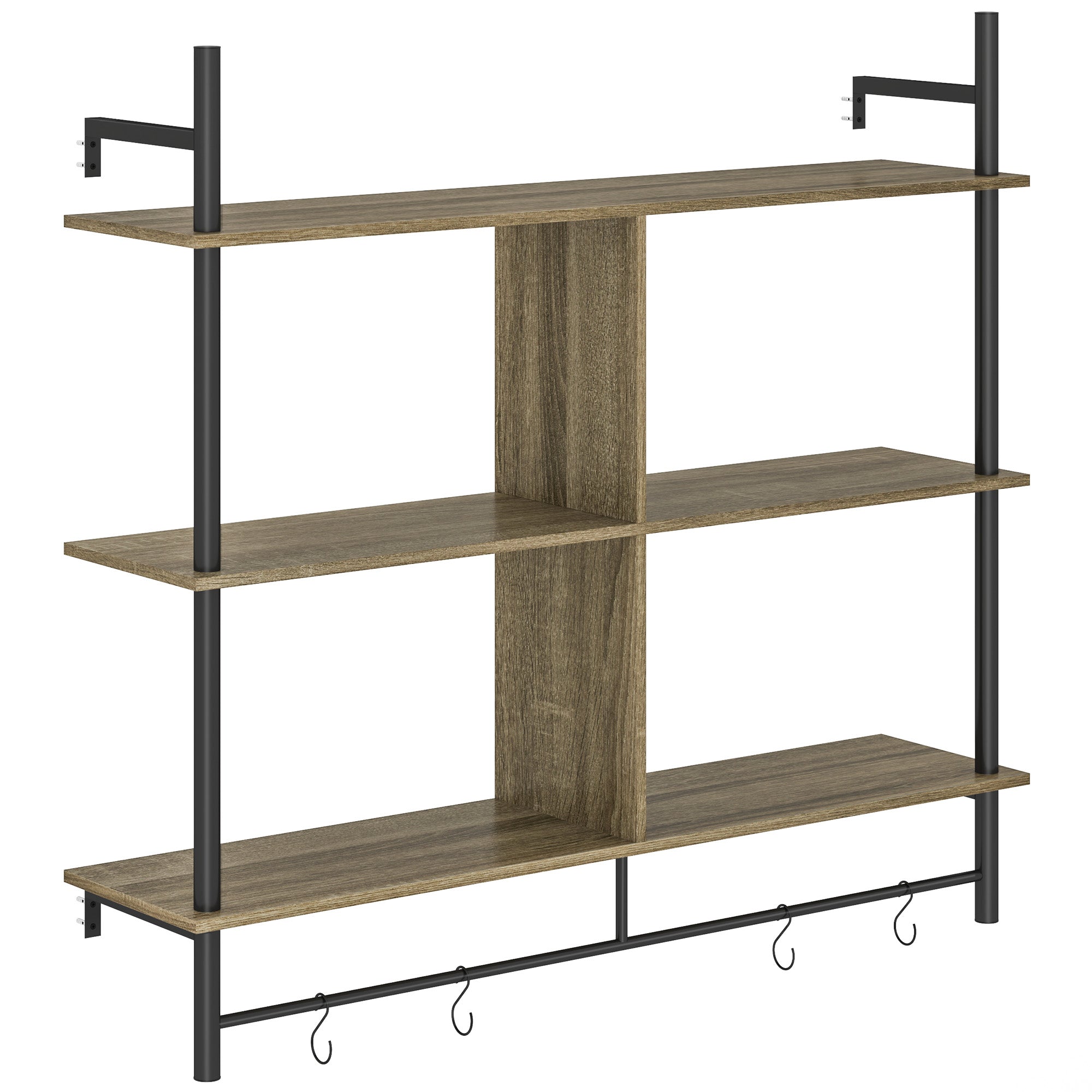 Three-Tier Floating Shelf Wall Display Storage Unit Grey Wood Effect