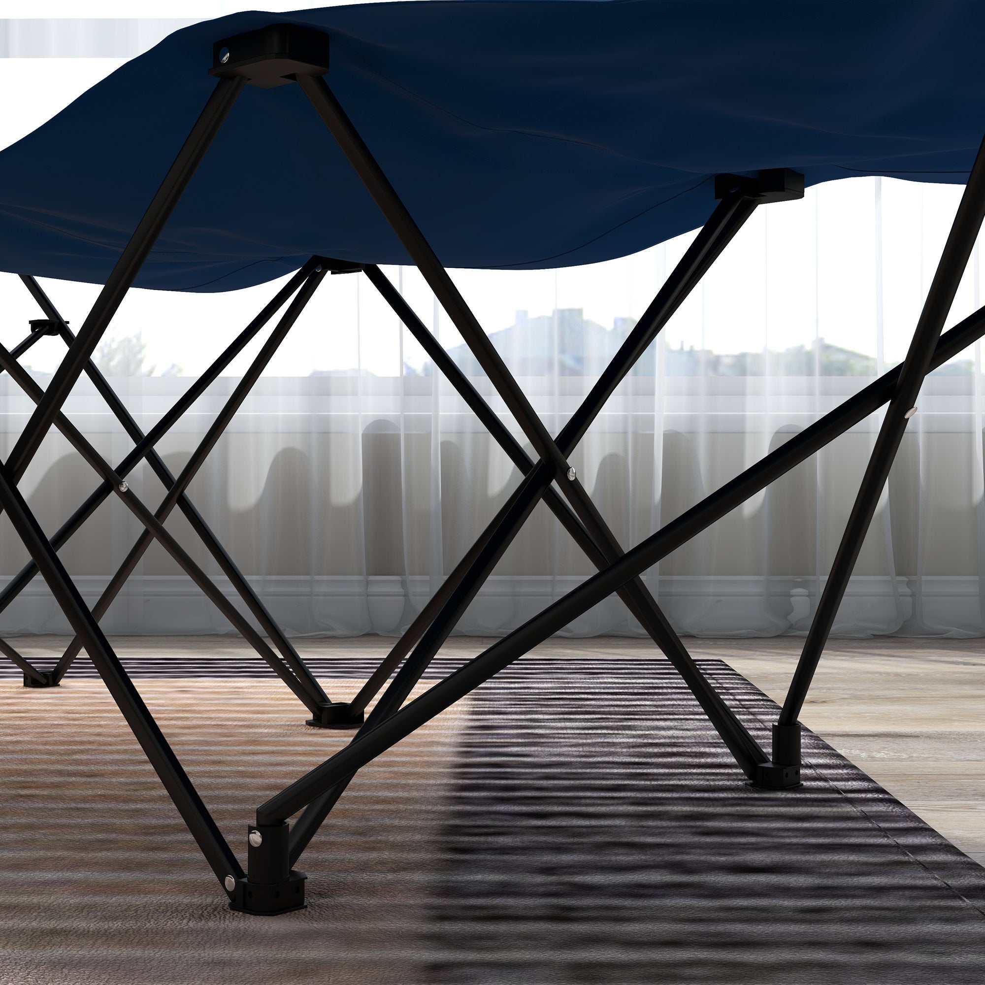 Camping Bed Single Folding Cot w/ Side Pocket, Headrest, Oxford Seat Dark Blue