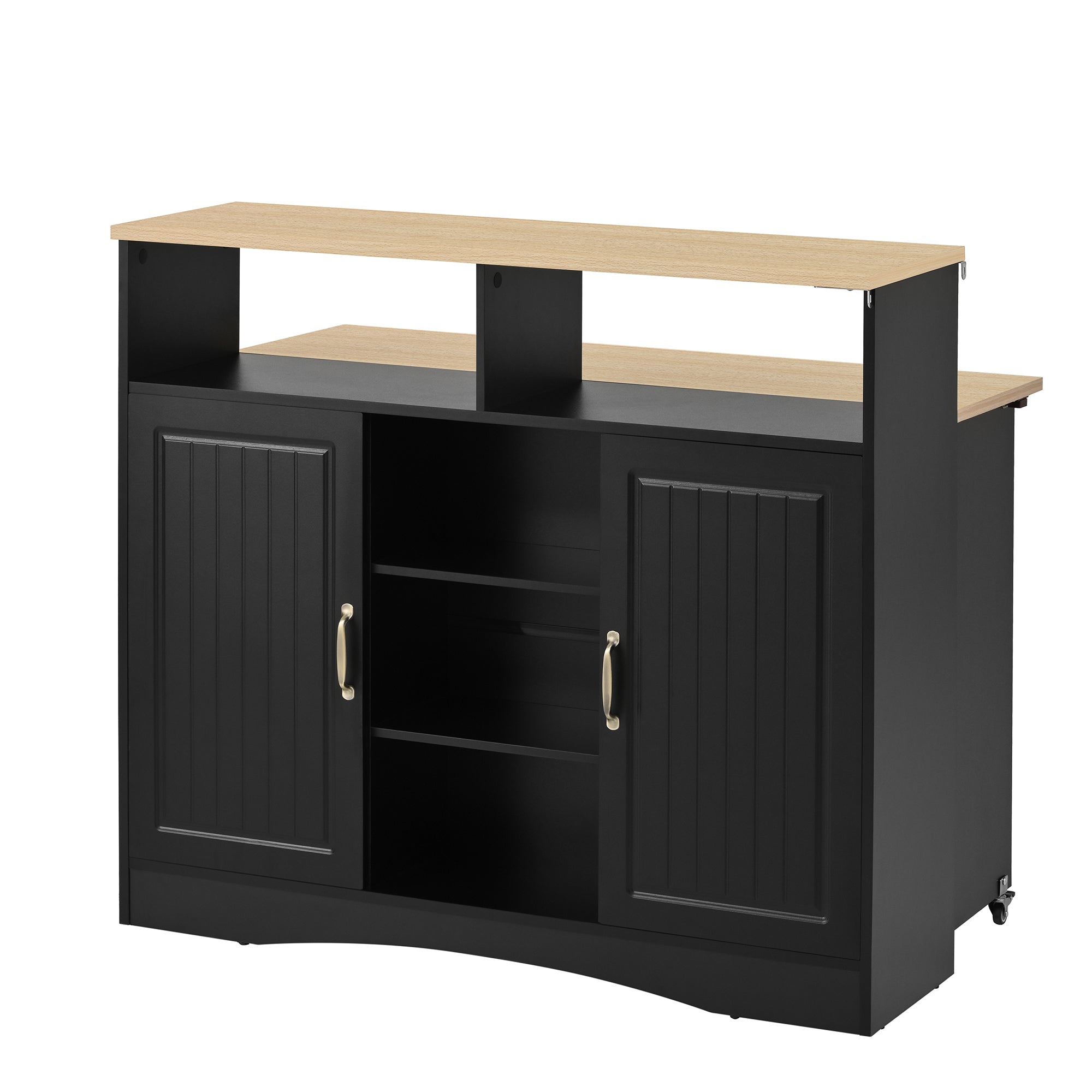 Kitchen Island Sideboard Extendable Dining Area Ample Storage Black