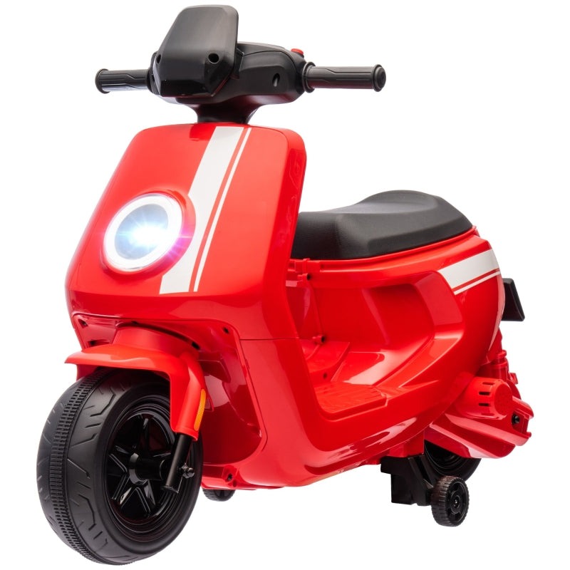 AIYAPLAY 6V Electric Motorcycle for Kids, with Headlight, Music, Training Wheels, Red
