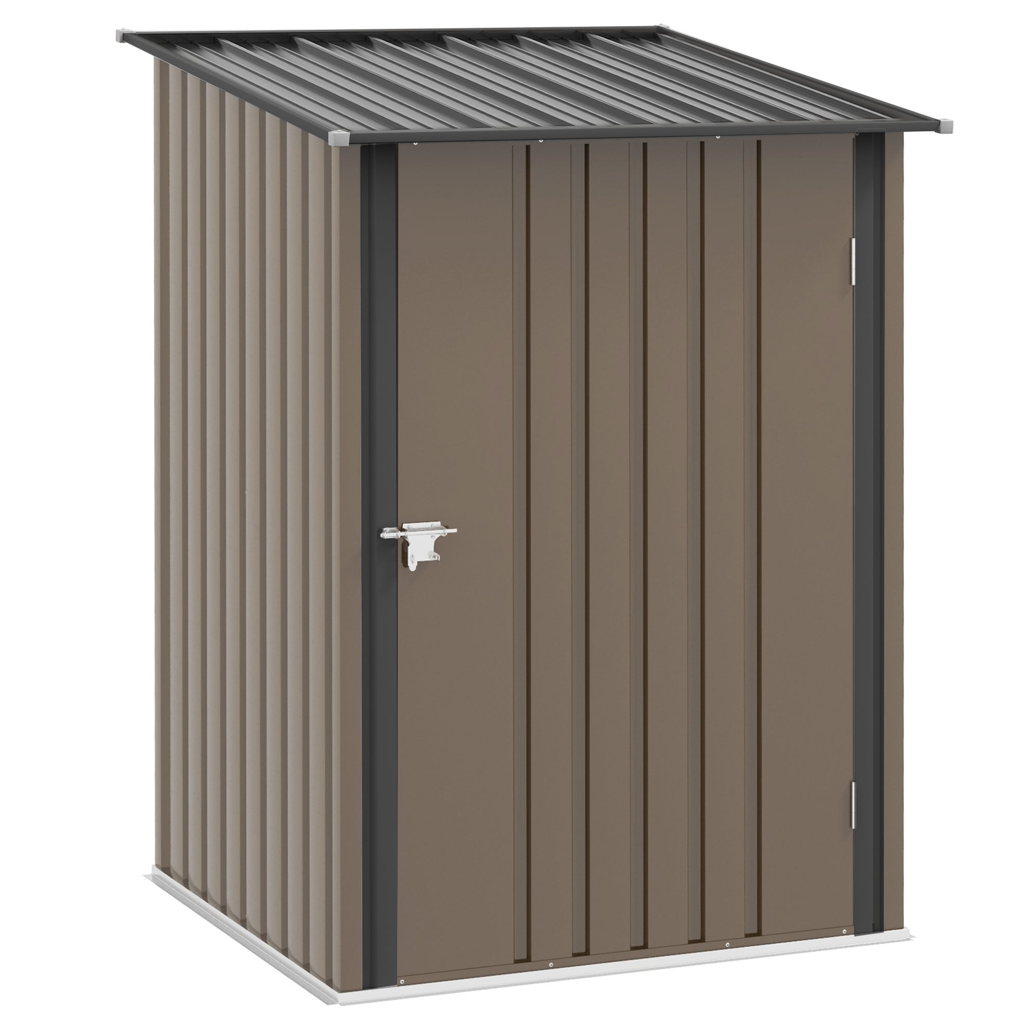 Lean To Garden Shed 3.3x3.4ft Locking Door Steel Brown/Grey