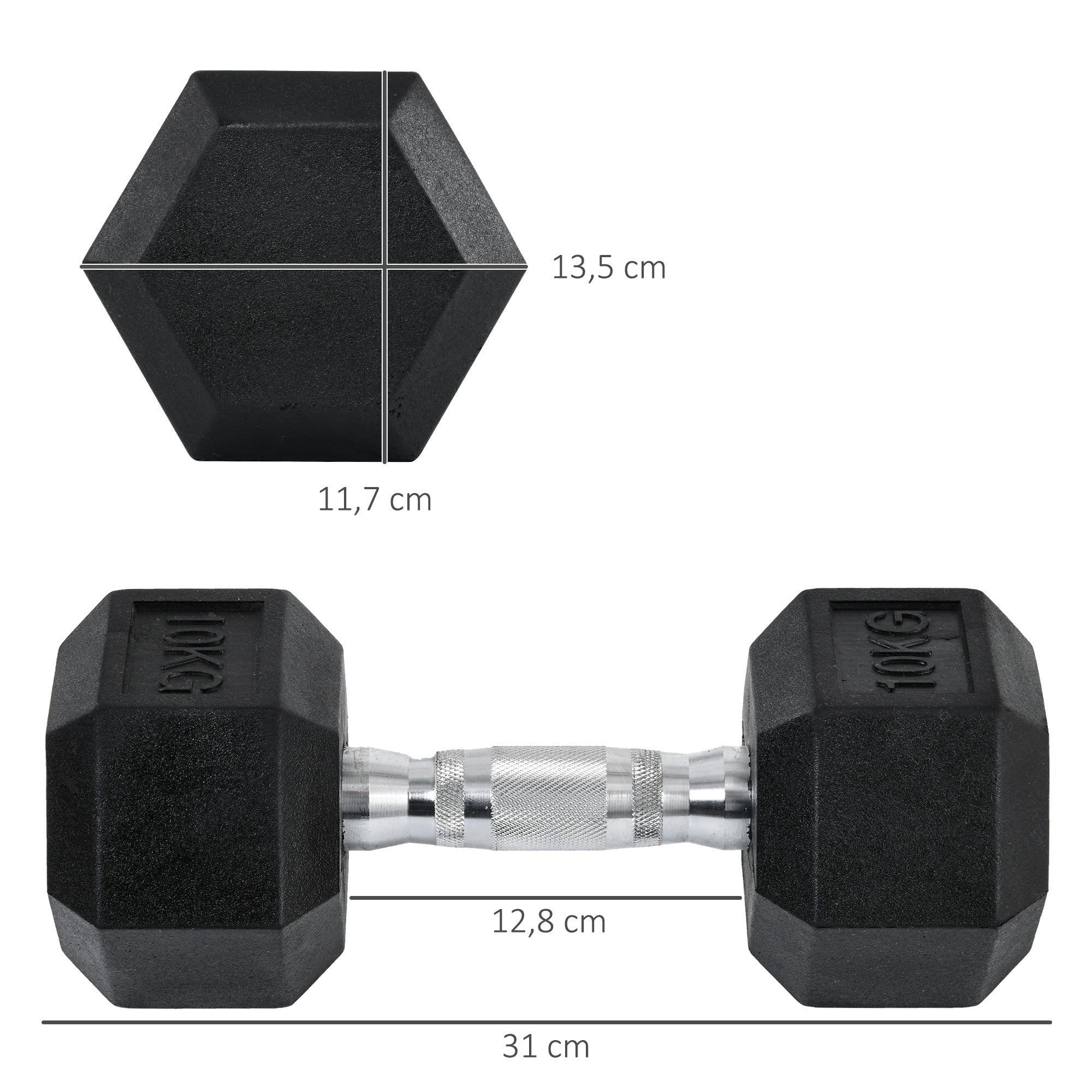 Hexagon Dumbbells Set of 2, 2x10kg Cast Iron, Rubber Coating, Black