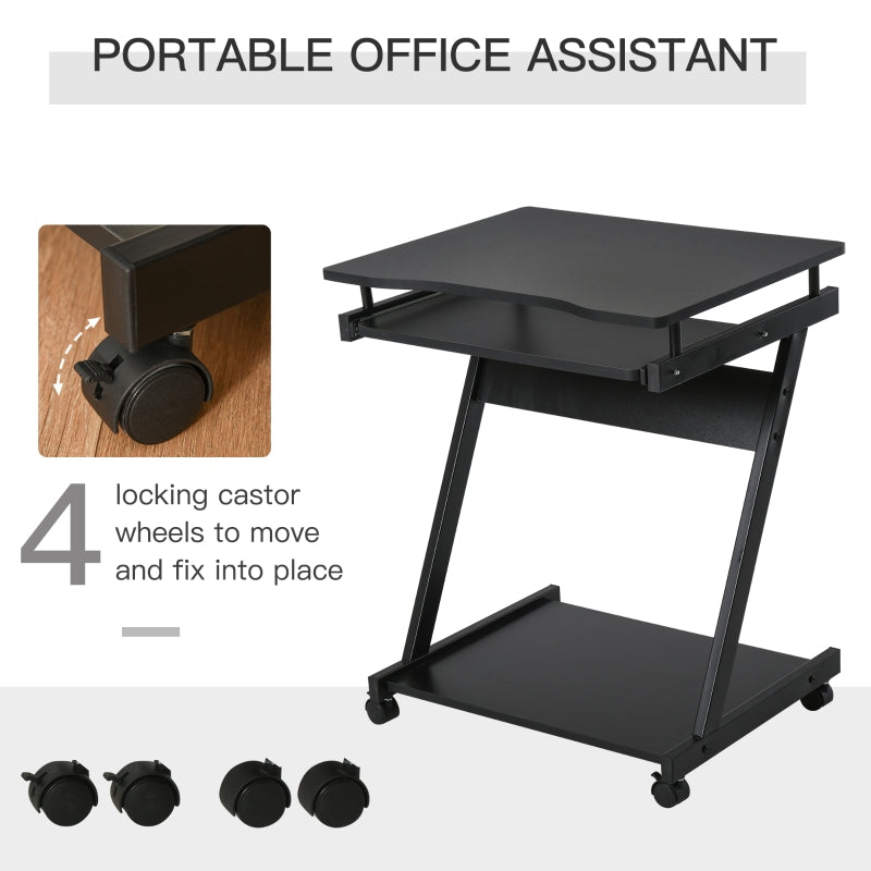 Movable Computer Desk with 4 Wheels and Sliding Keyboard Tray, Black