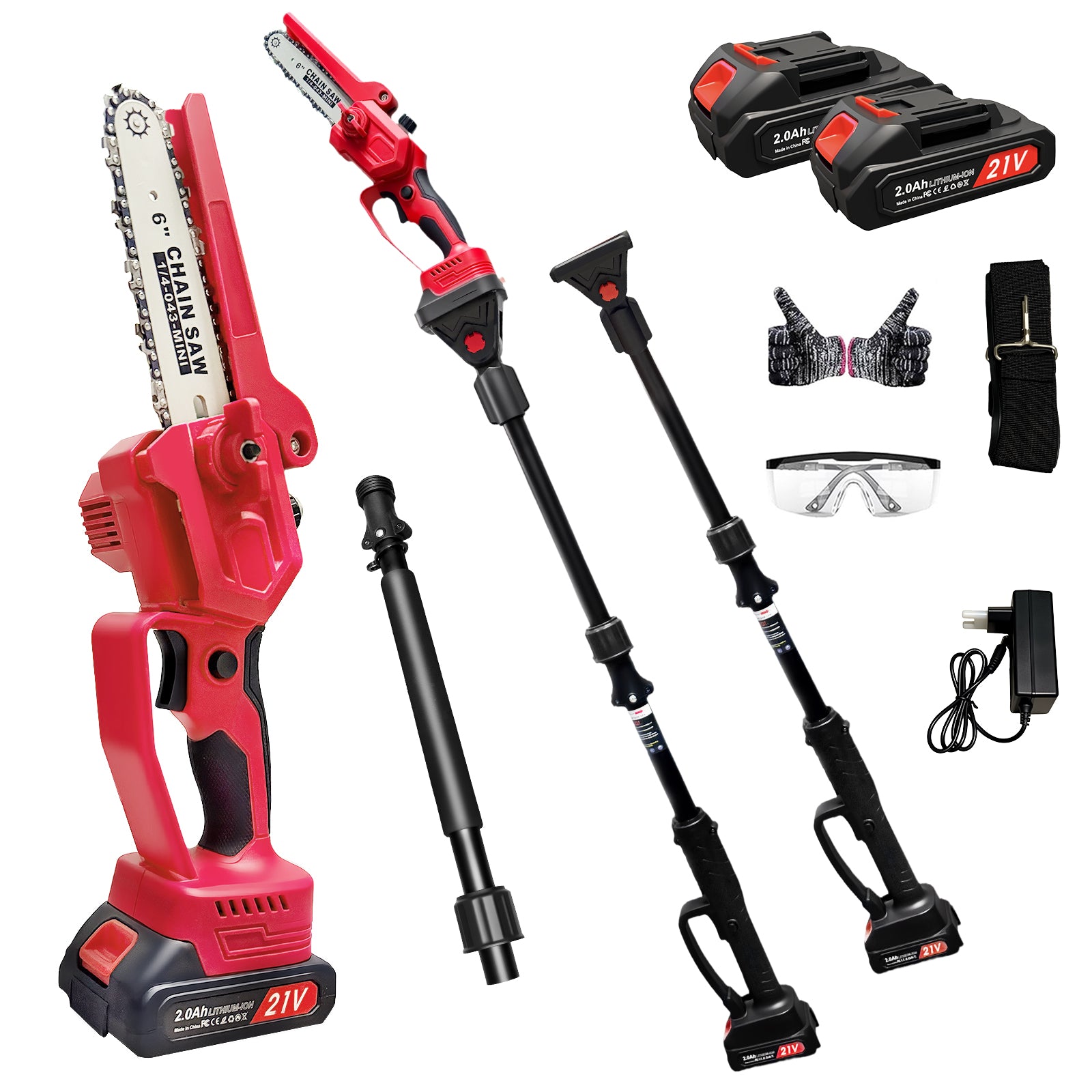 300W Cordless Pole Saw, Brushless Motor, 180° Head, Aluminum