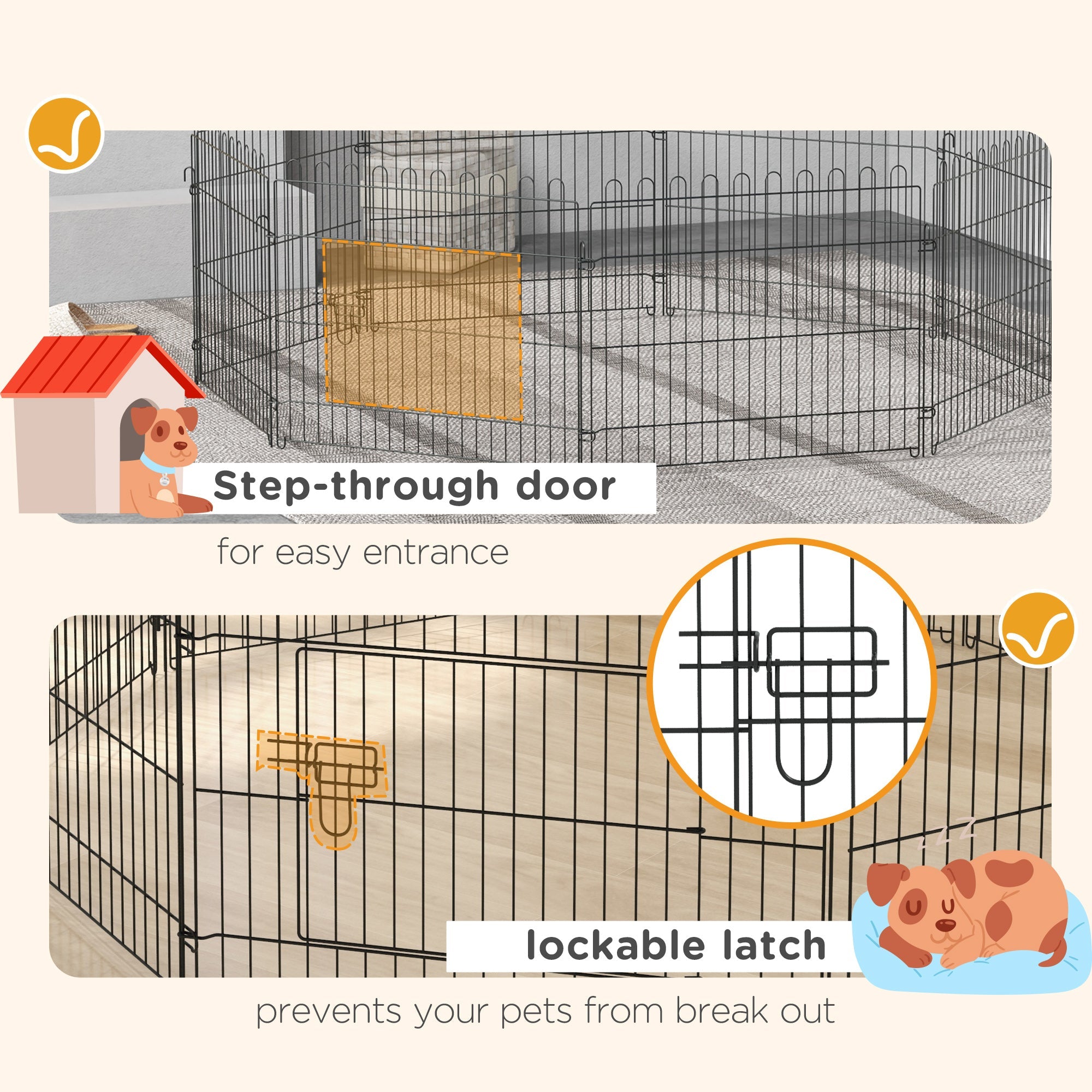 Puppy Run, Flexible Fence Playpen, 5 Sizes, Metal