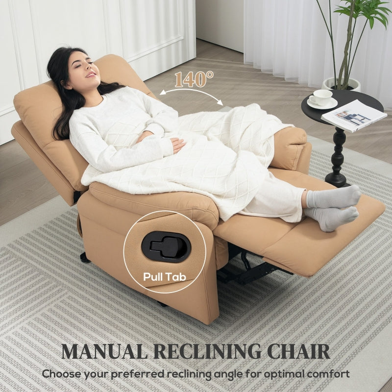 Manual Reclining Armchair, 140° with Footrest - Light Brown