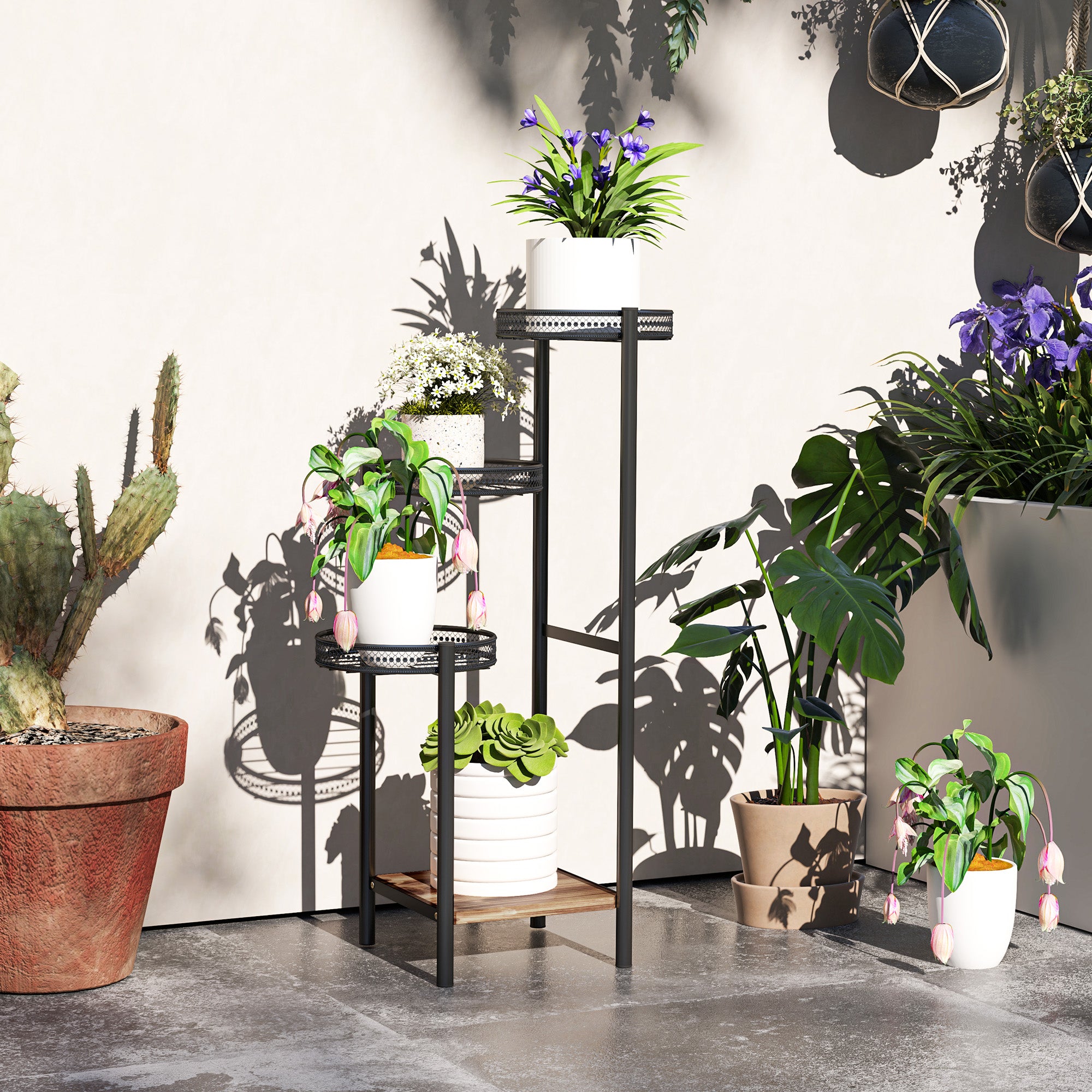 Plant Stand, Four-Tier Steel, Black
