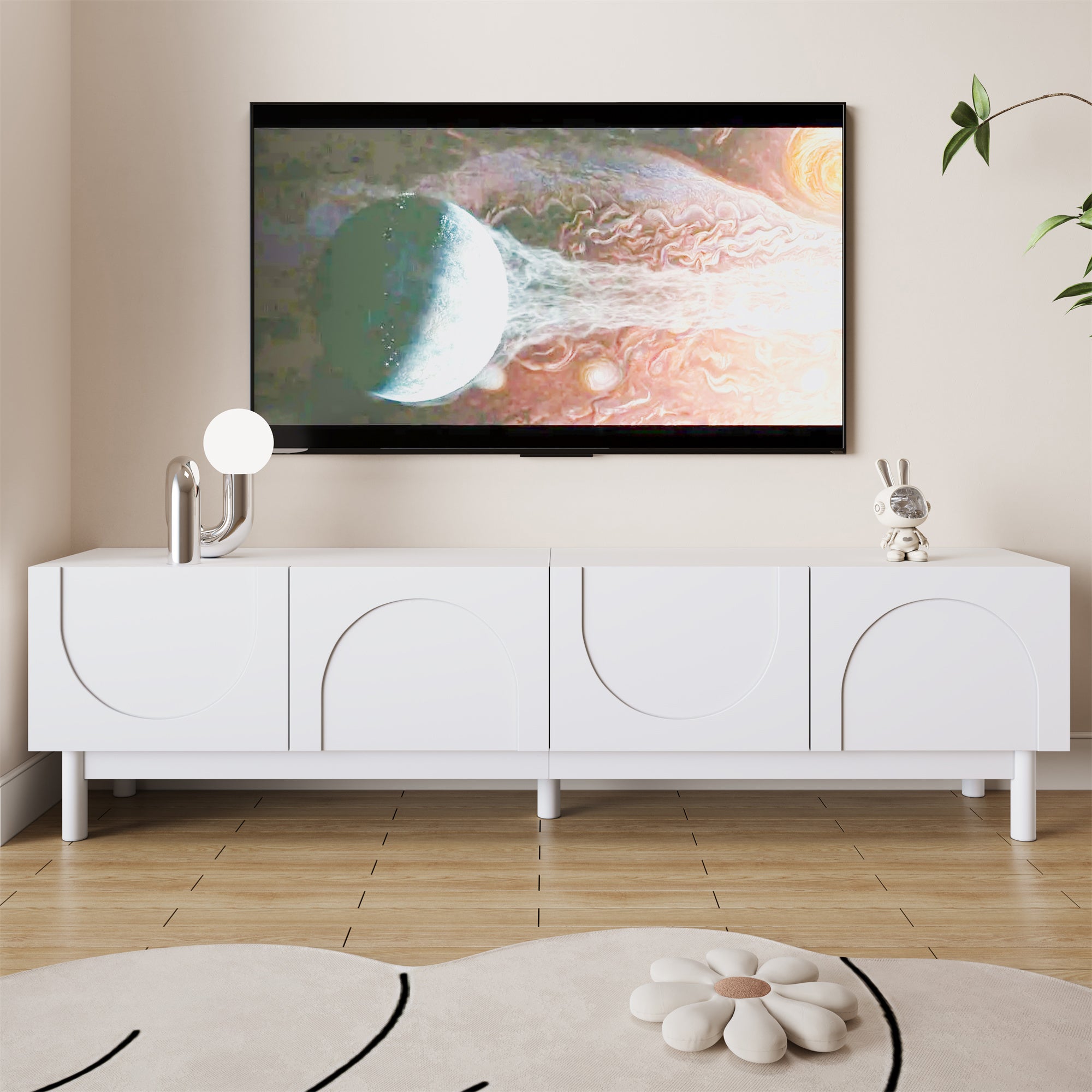TV Cabinet with Curved Wave-Shaped Doors, Shelves, and Stabilizing Legs