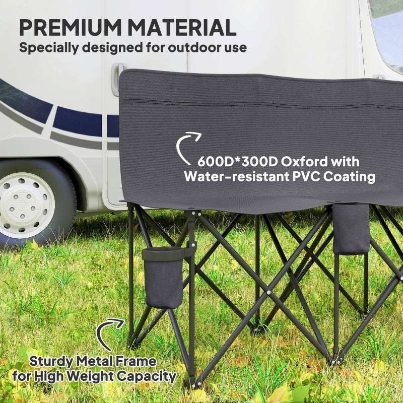 6 Seater Folding Camping Chair with Cup Holder & Carry Bag - Charcoal Grey