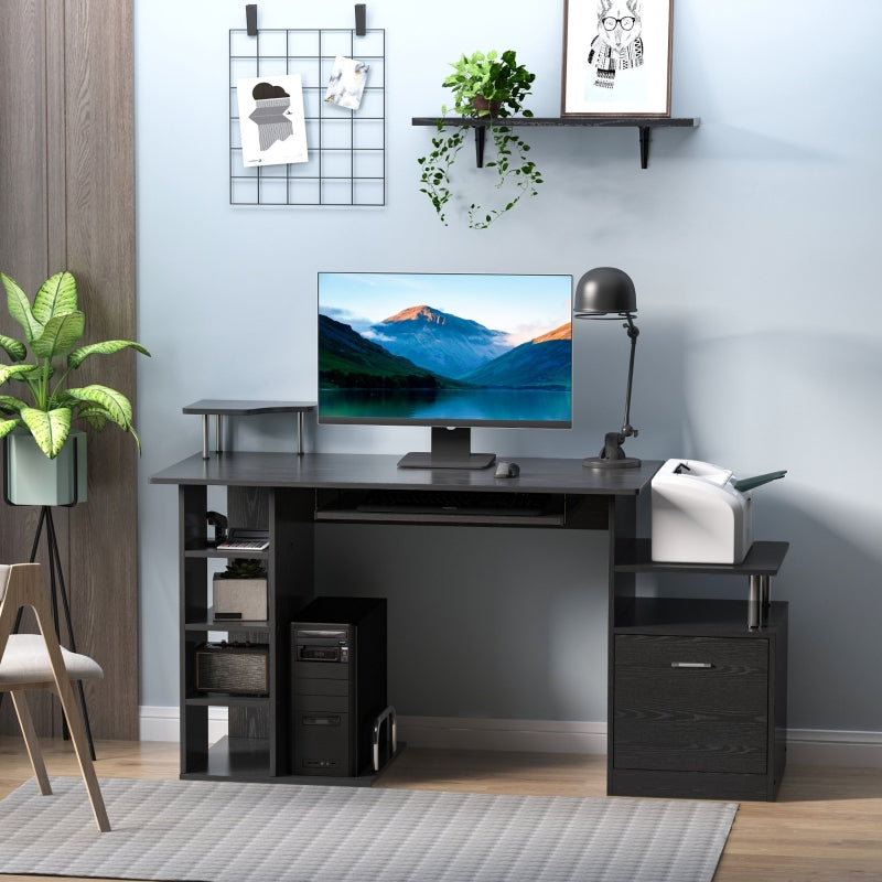 Computer Desk Workstation with Drawer Shelves CPU Storage, Black