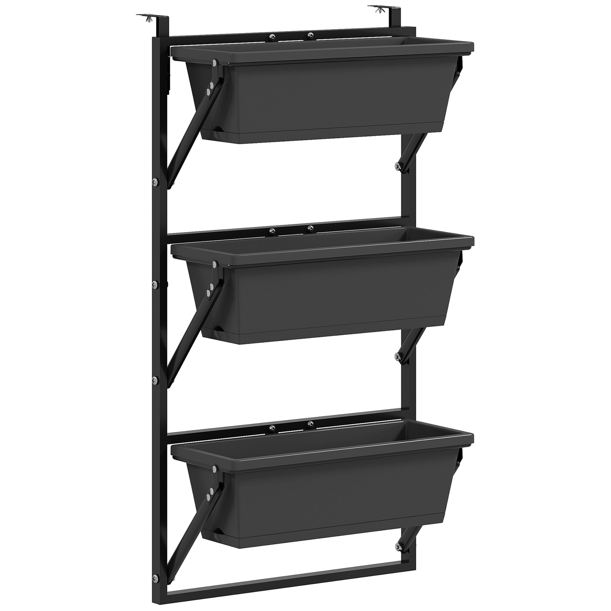 Flower Pots, Set of 3 with Holes, Square Plant Pots, Plastic, Dark Grey