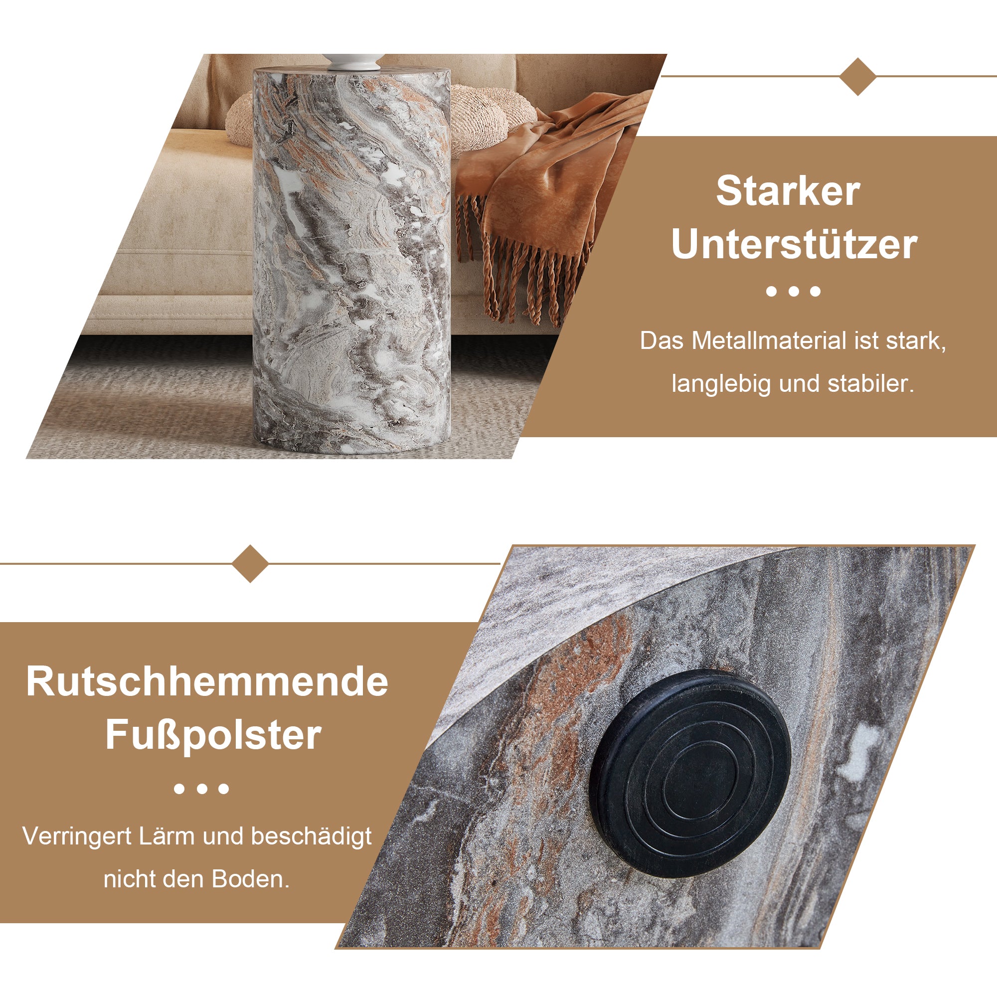 Coffee Table Round MDF Minimalist Design Small Side Table Grey Marble Look