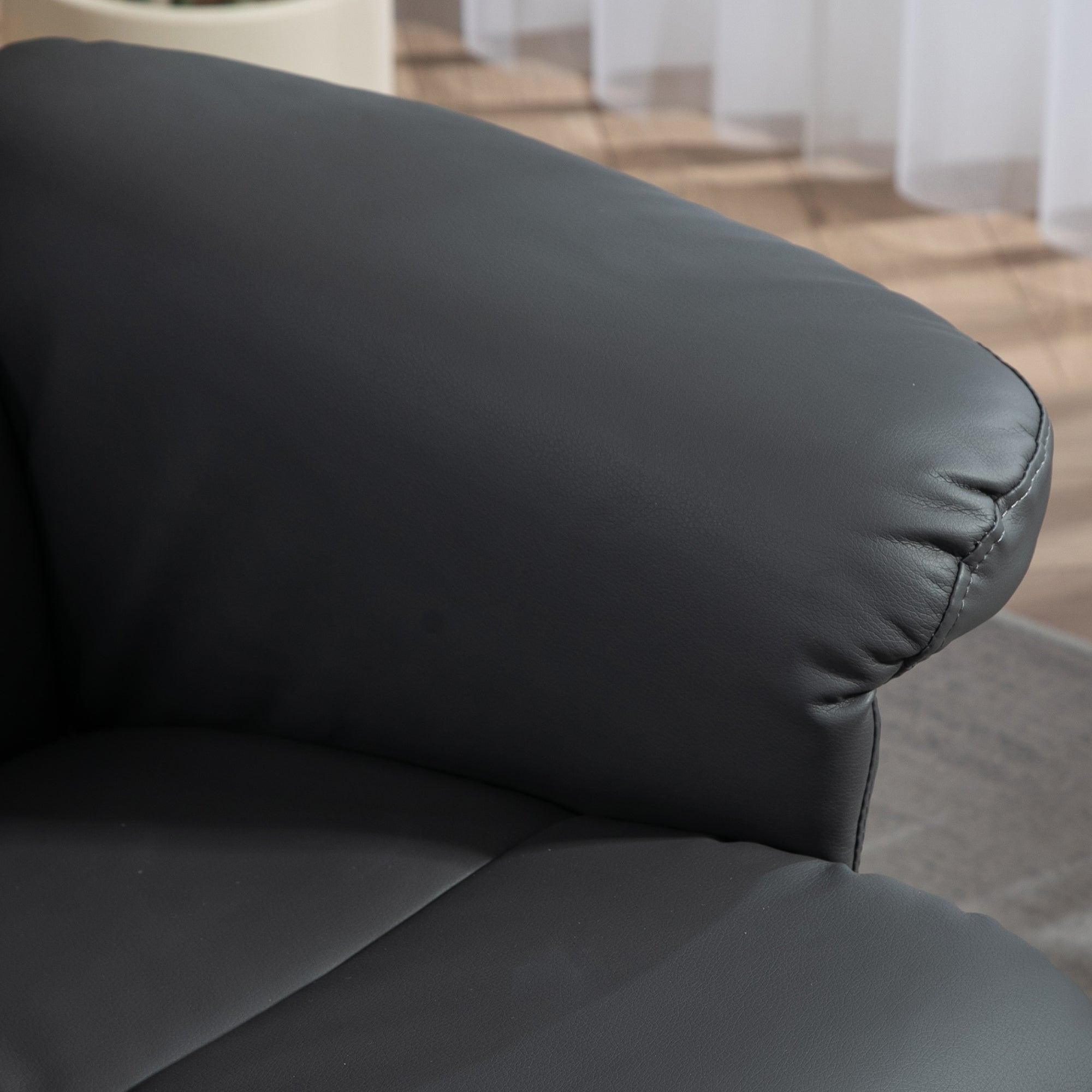 Reclining Armchair with Footstool, 360° Swivel, Storage, Faux Leather Dark Grey