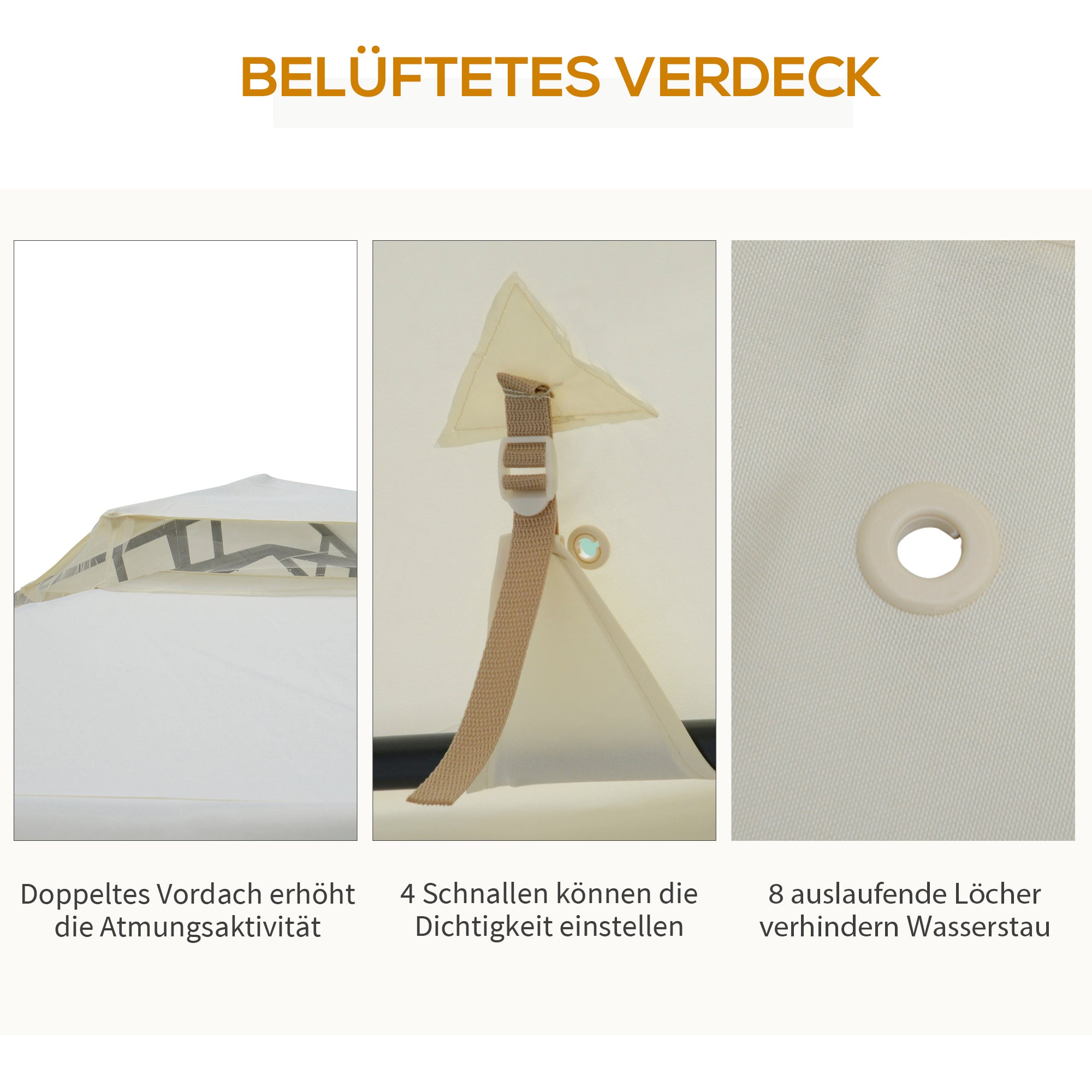 Garden Gazebo 3x3m with 4 Side Walls Weatherproof, Metal and Polyester Cream White