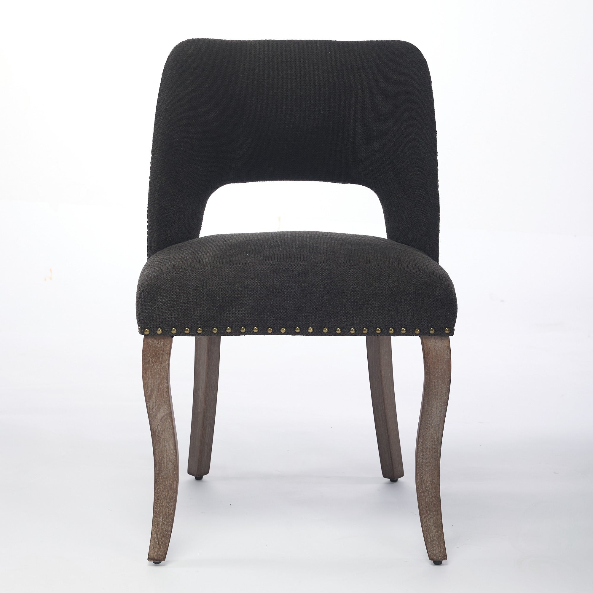 Wooden Dining Chairs Set of 2, Modern Upholstered Farmhouse Kitchen Chair, Black Fabric