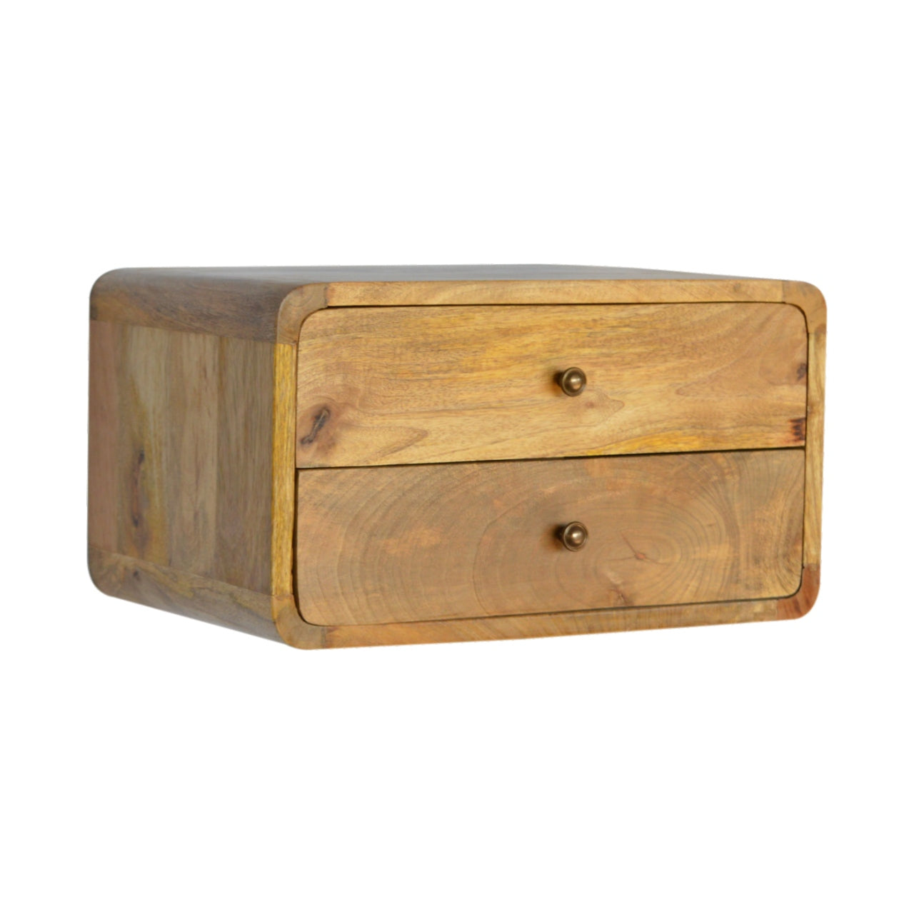 Solid Wood Floating Bedside 2 Drawer Oak-ish Brown
