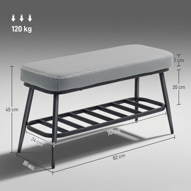 Shoe Storage Bench Entryway Organizer PU Leather Grey