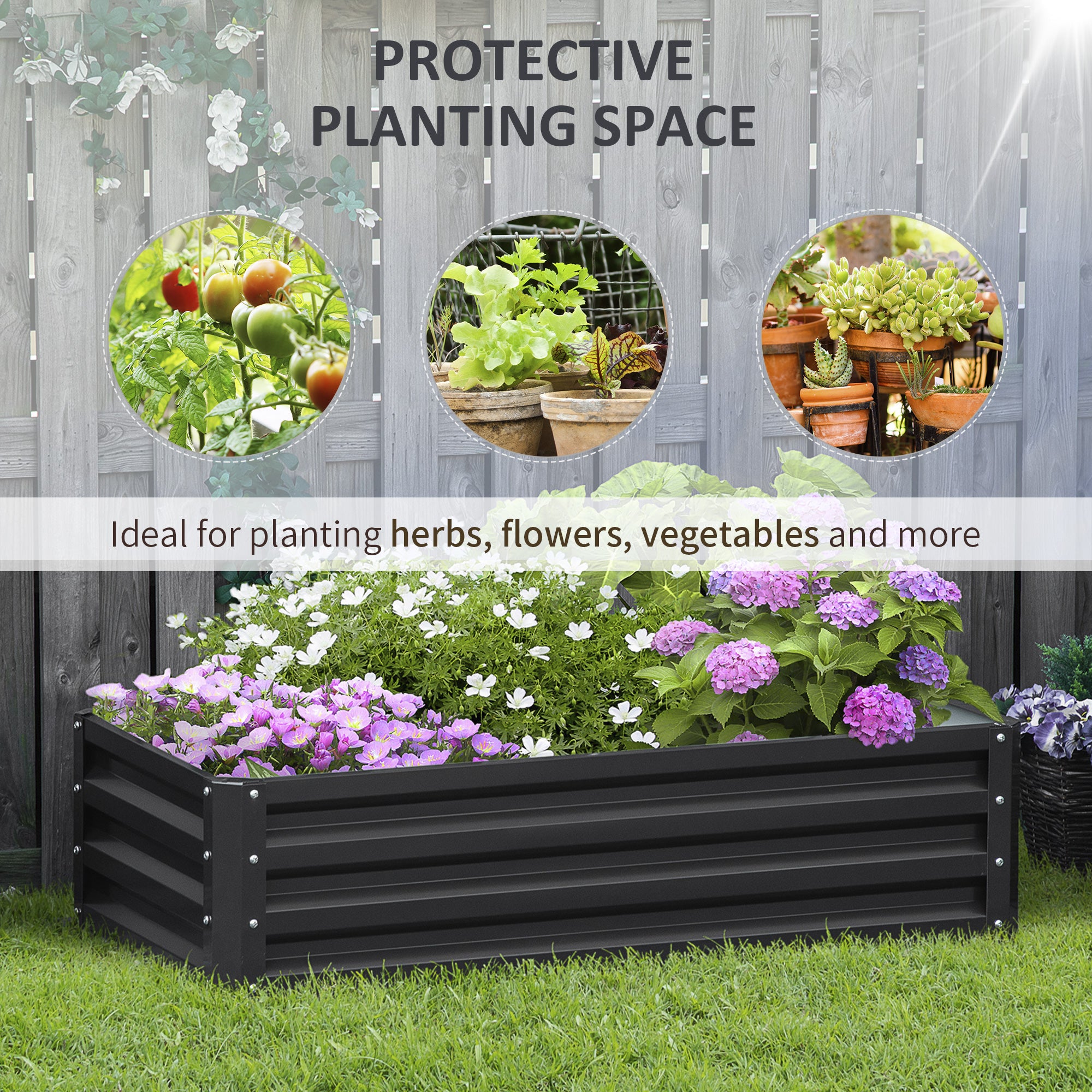 Raised Beds Galvanized Outdoor Planters for Herbs and Vegetables, Grey