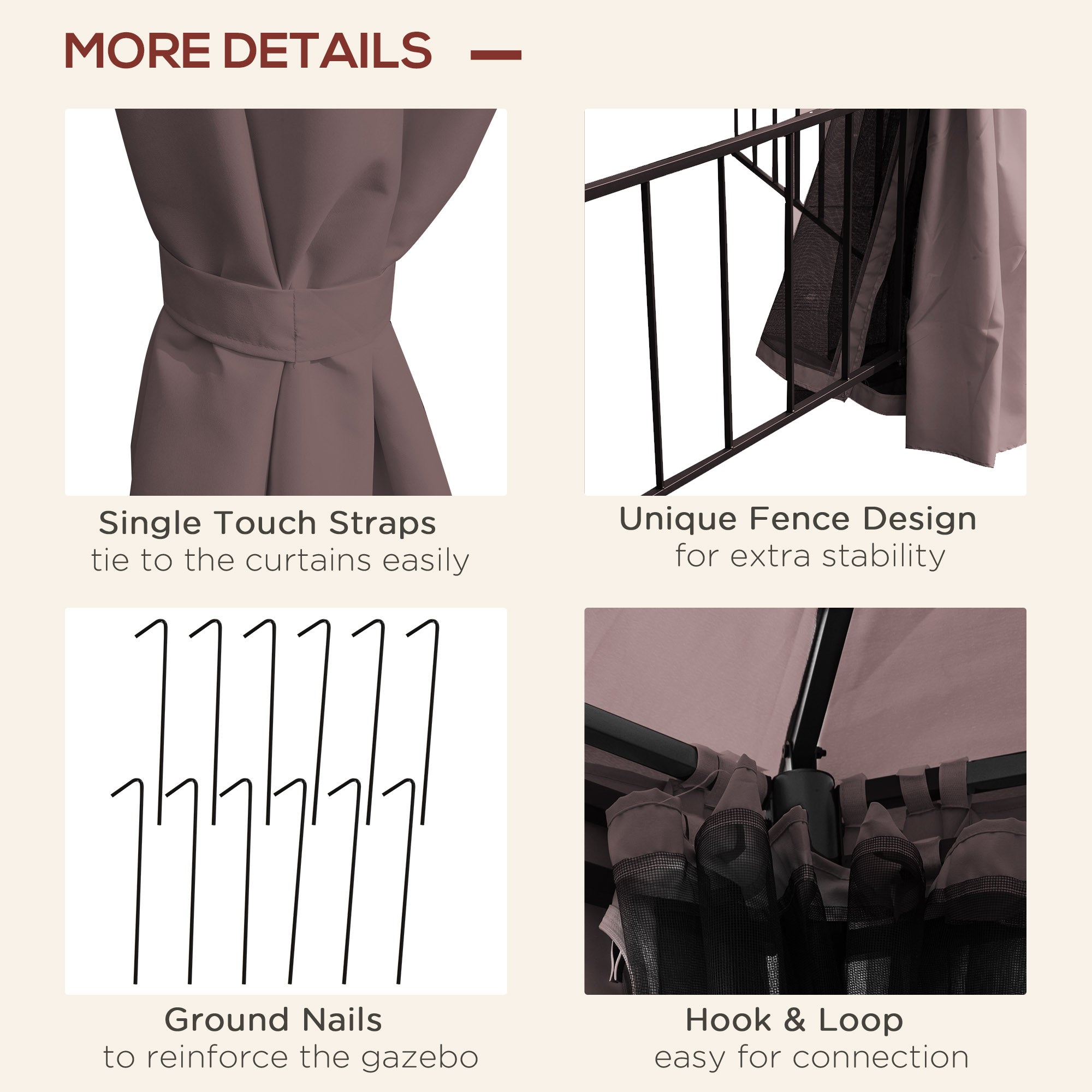 3 x 3m Hexagon Gazebo Patio Canopy Party Tent 2 Tier Roof Side Panel Brown