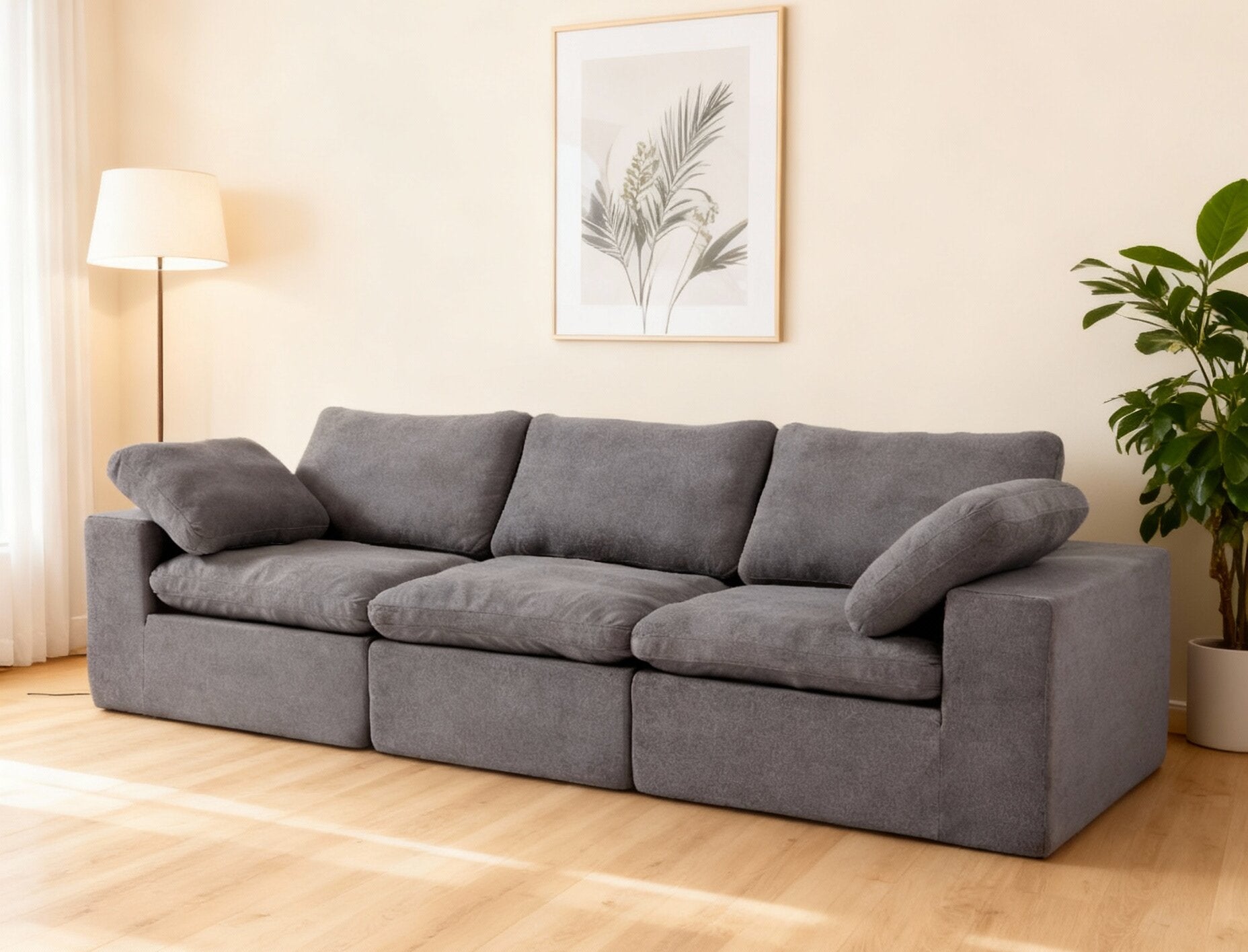 Cloud Modular Sofa Deep Seat Certified Foam, Grey Fabric