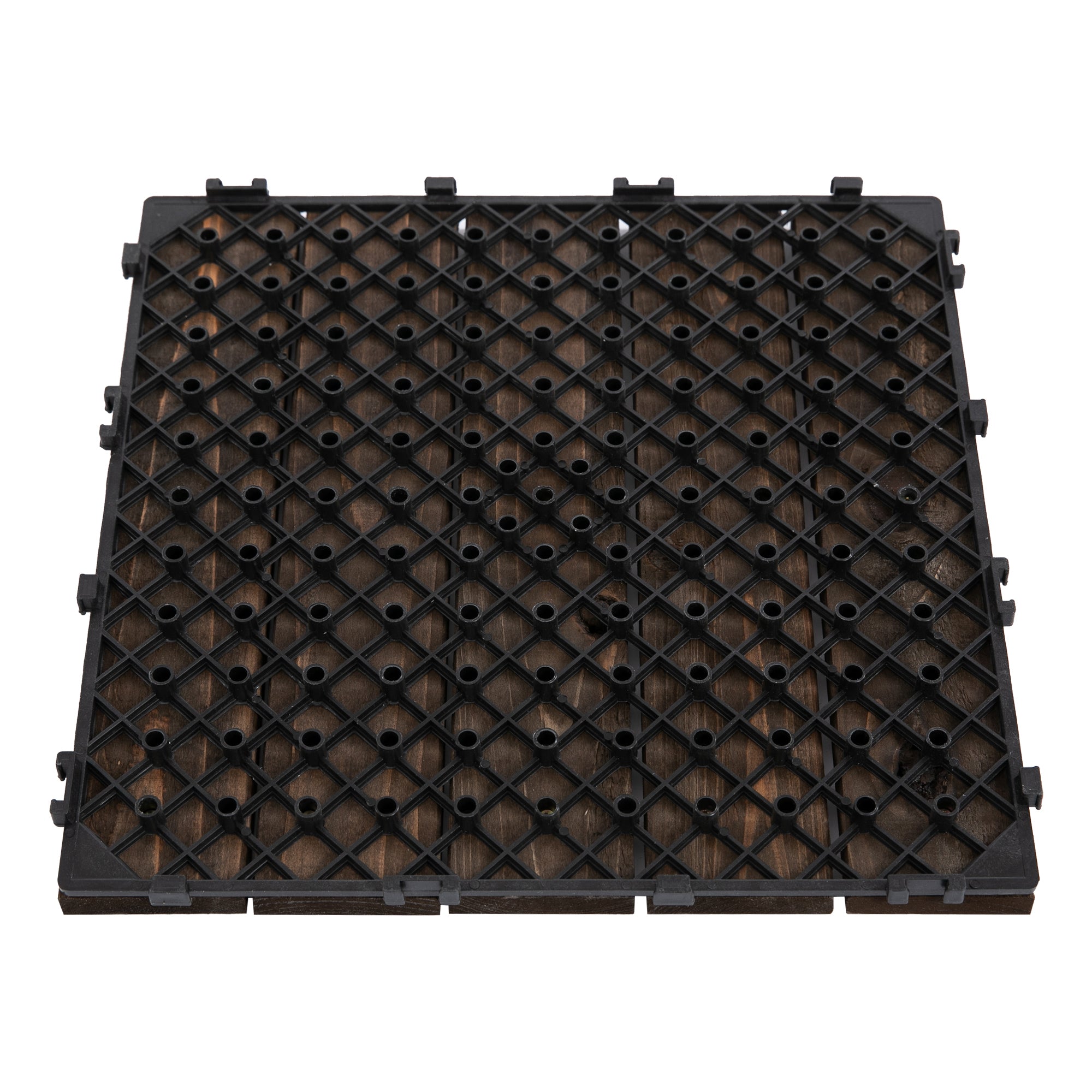 Solid Wood Interlocking Decking Tiles, 27 Pcs 30x30cm for Patio, Black
