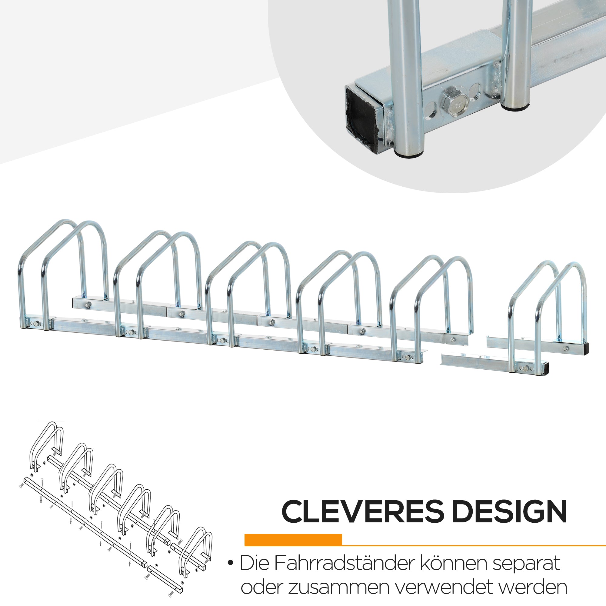 Bicycle Stand, 6 Bikes, Weatherproof, Durable, Steel Silver
