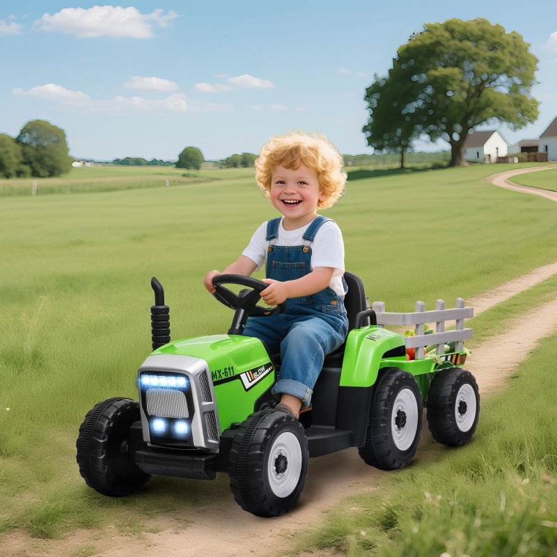 Electric Children's Tractor, Parental Remote Control, 6 km/h, Green + Black