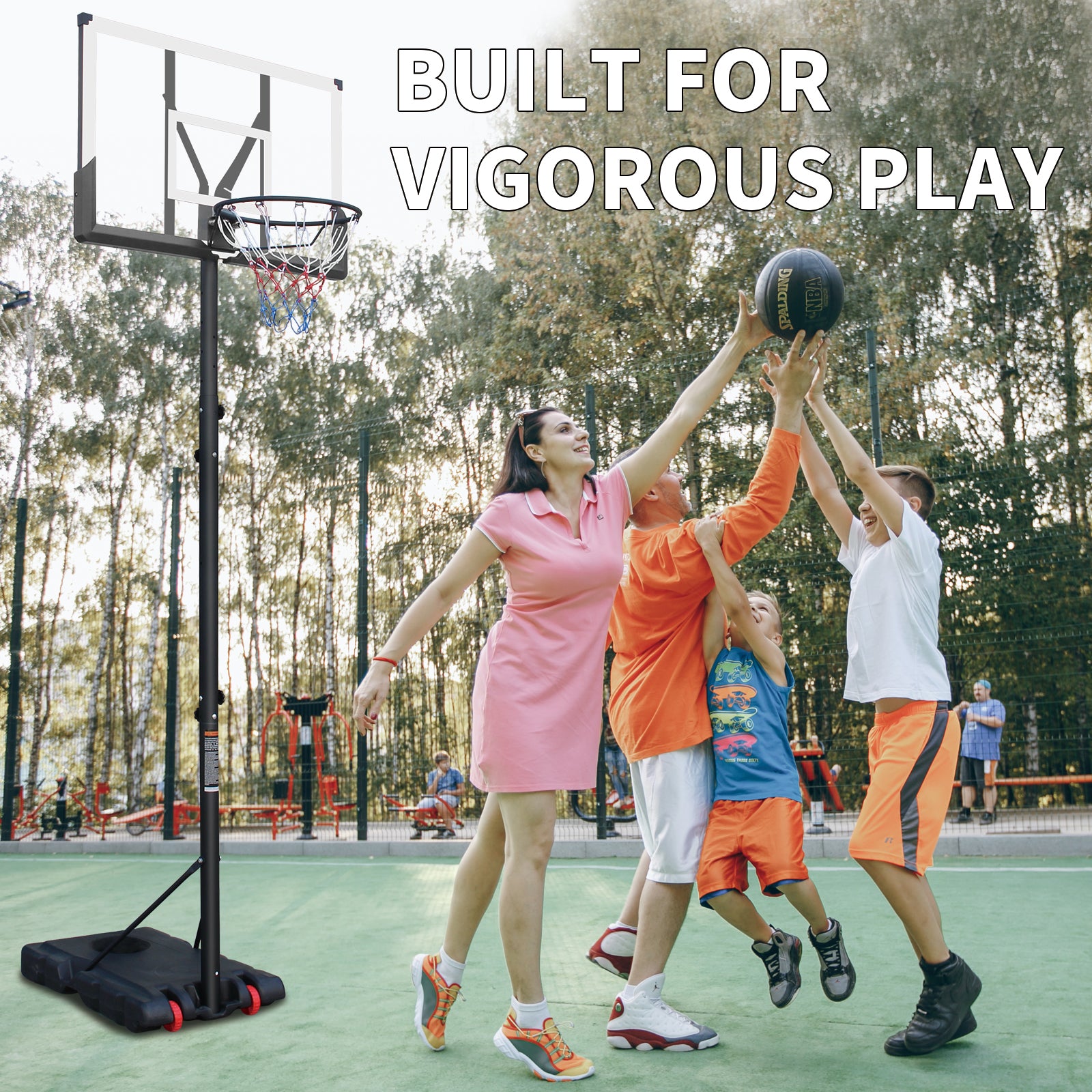 Outdoor Basketball Hoop with Height Adjustment and Rust-Proof Coating, White Silk-Screen Design
