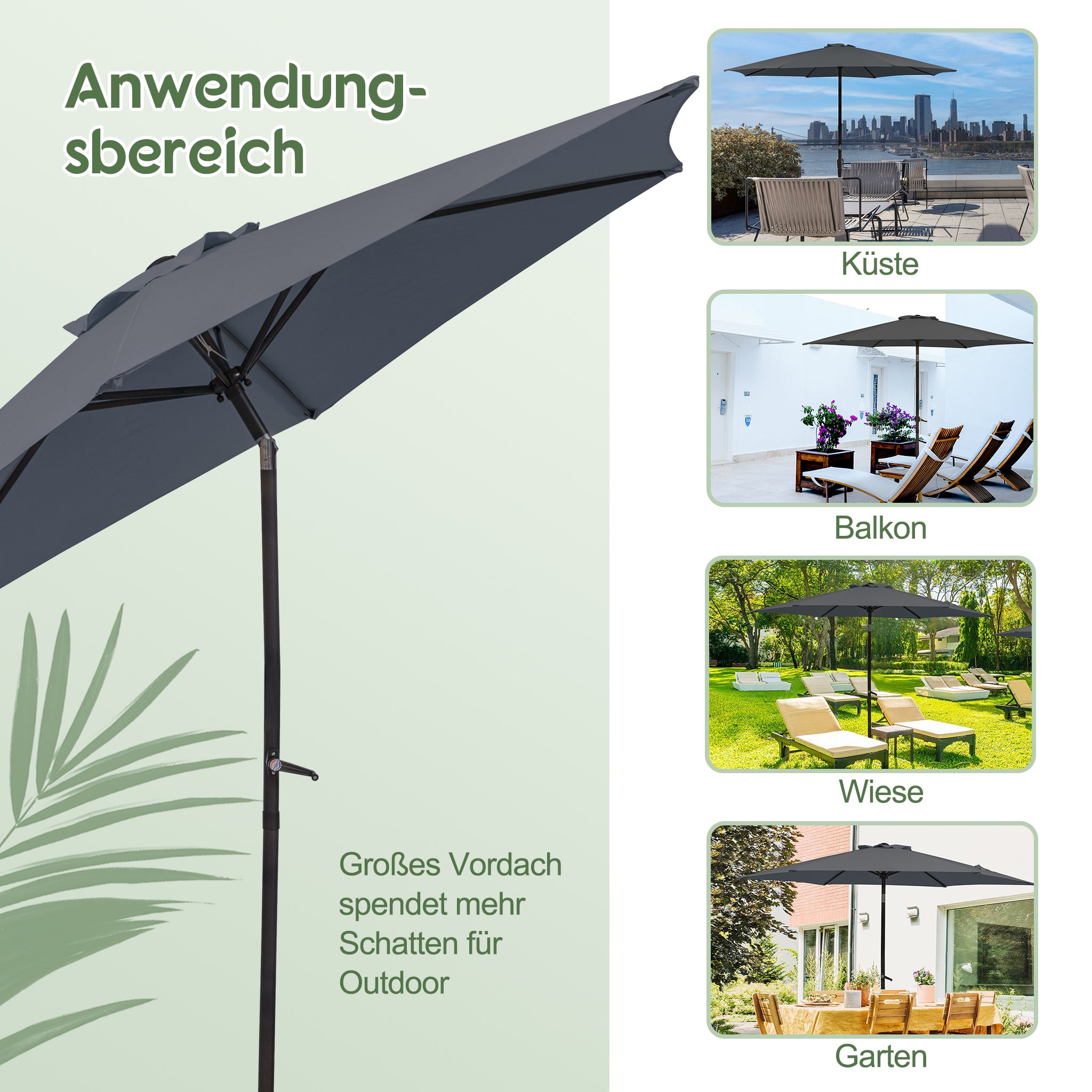 Parasol, Ø 270 cm Foldable Travel Beach Umbrella