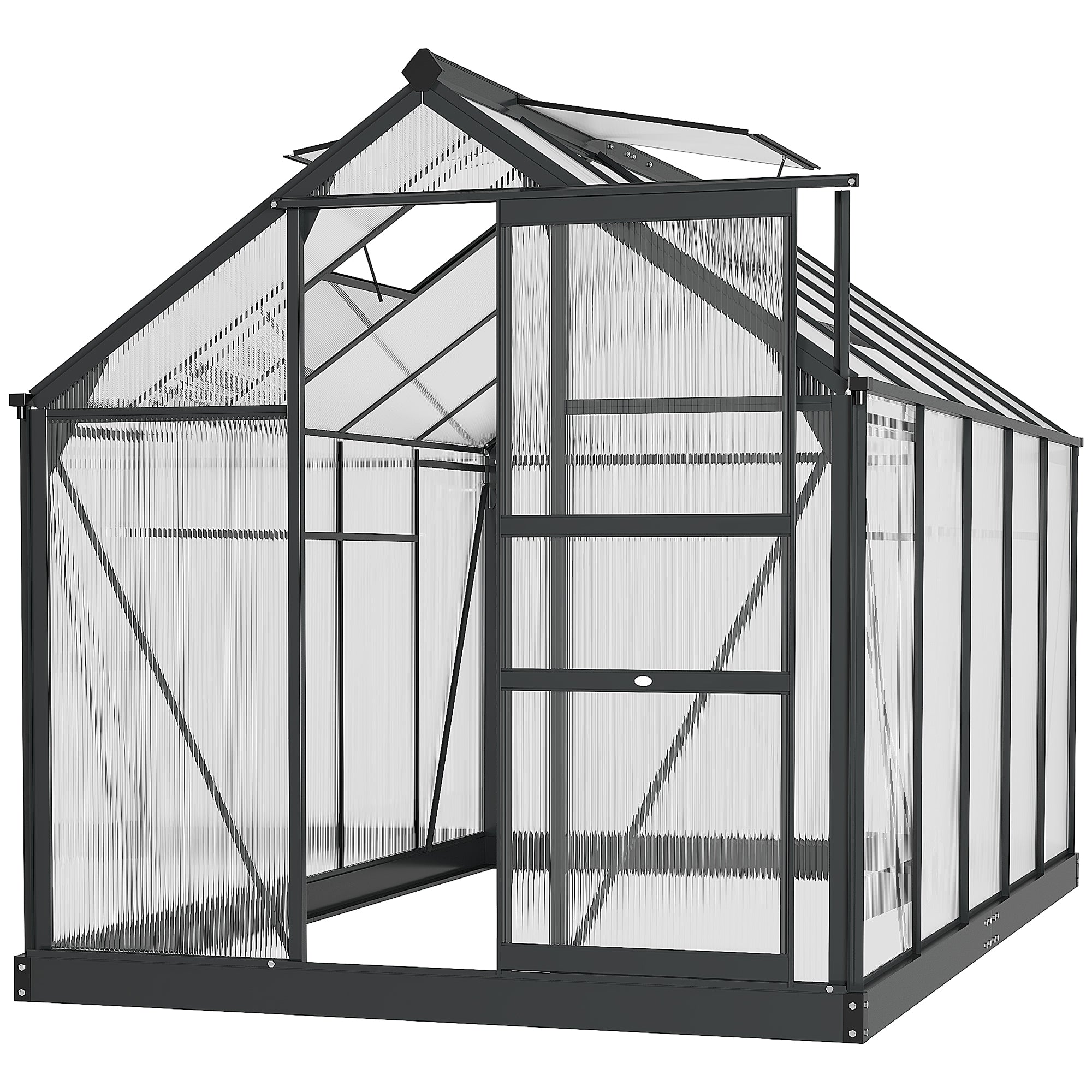6 x 10ft Polycarbonate Greenhouse, Walk-In with Slide Door and Window, Aluminium Frame, Grey