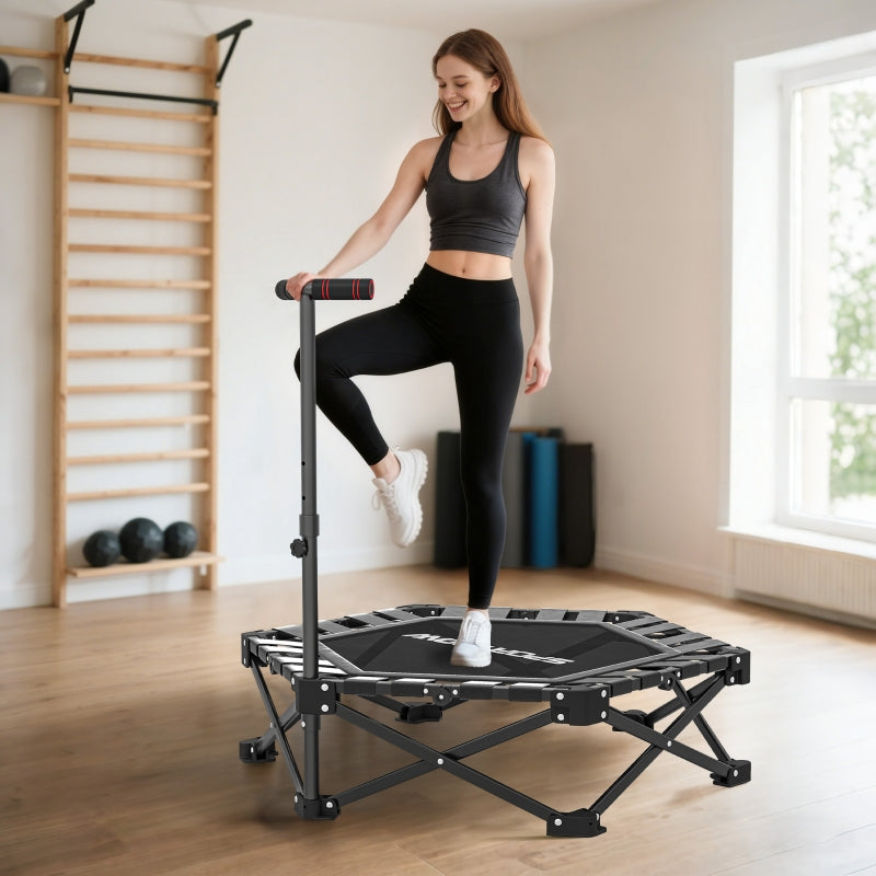 Fitness Trampoline with Adjustable T-Handle and 120 kg Load Capacity, Foldable Steel and Plastic, Black