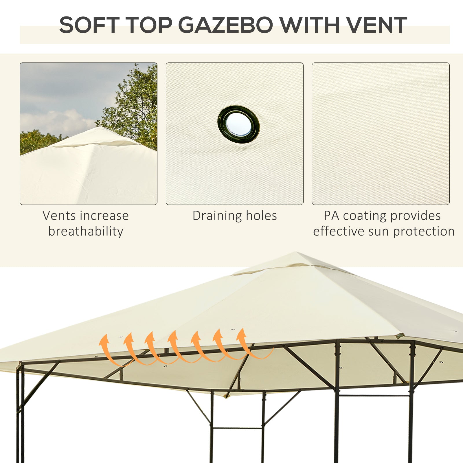 3x3m Garden Gazebo Marquee Steel Frame Water Resistant, Cream