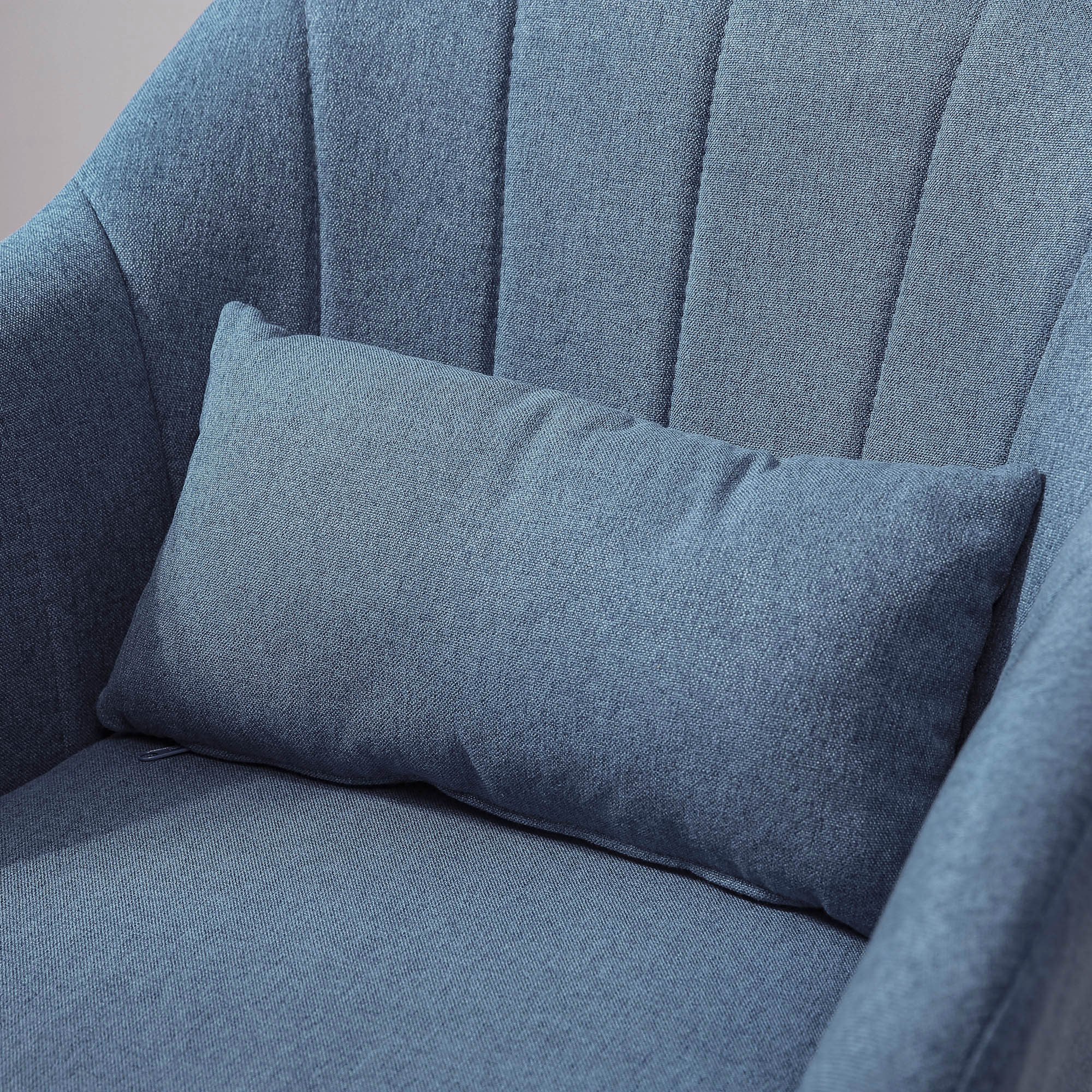 Swivel Accent Chair, Adjustable Height Thick Cushion Lumbar Support, Linen Fabric Blue