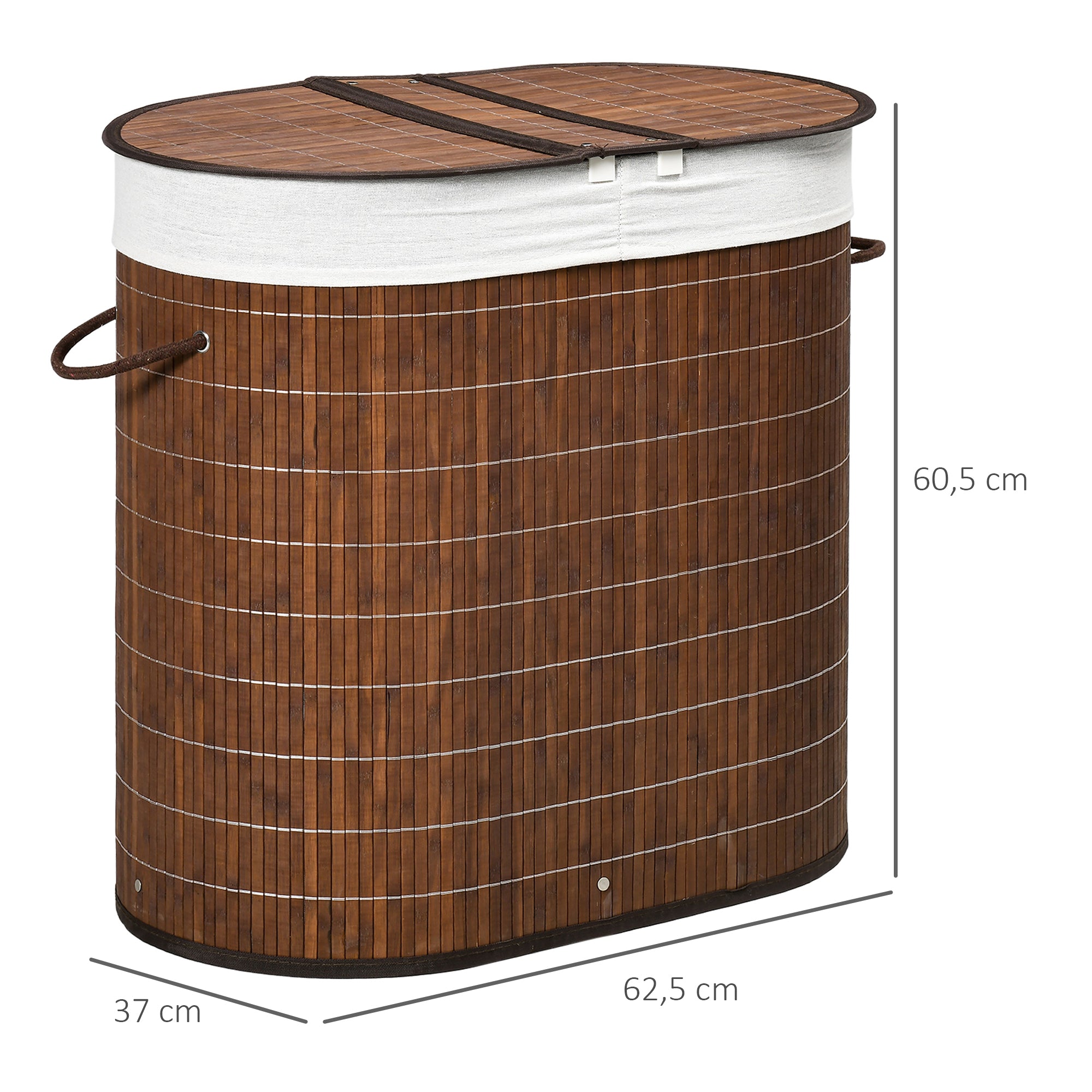 Laundry Basket, 100L with Lid, 2 Bags, Bamboo